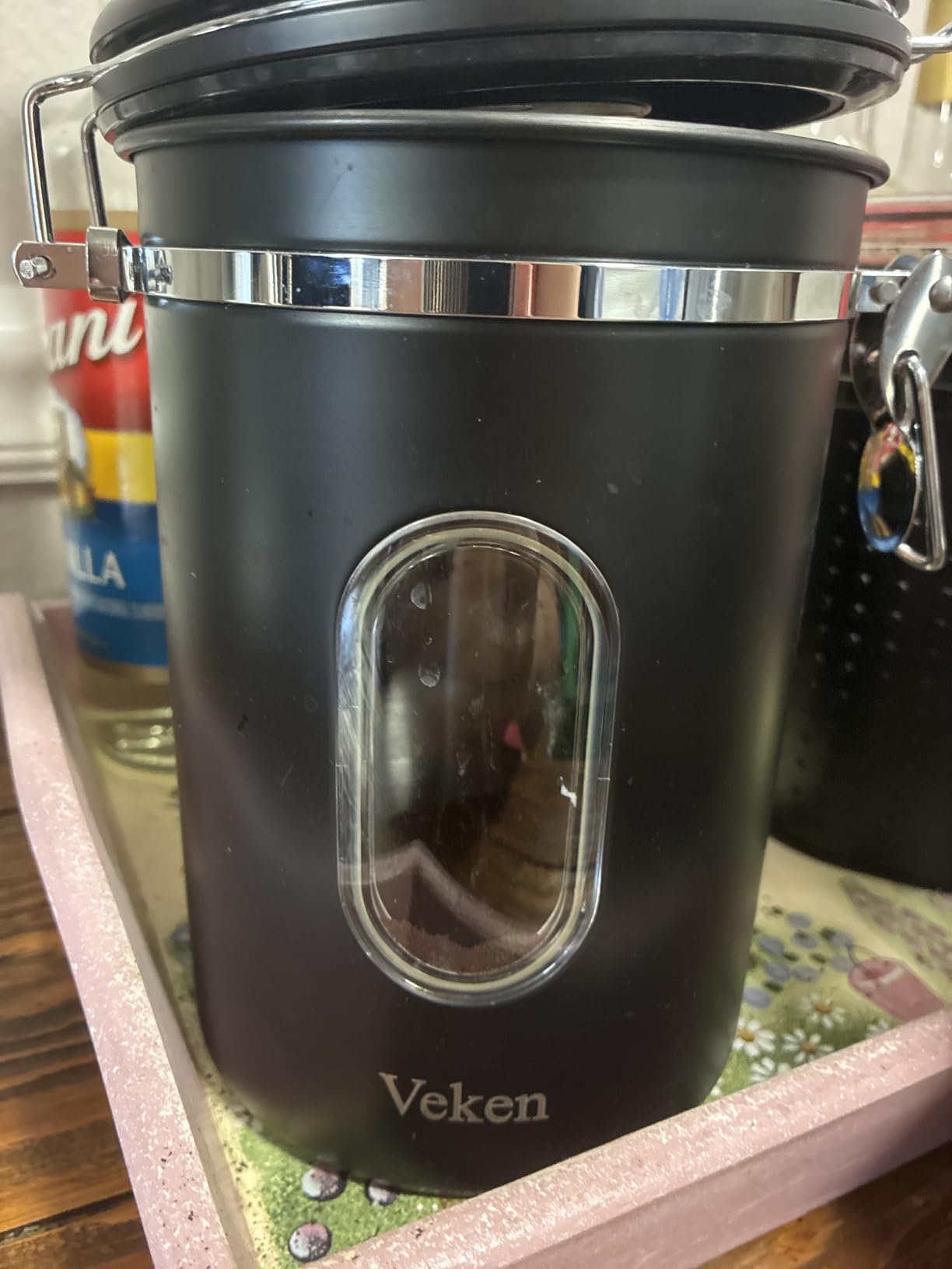 Veken Coffee Canister with Window, Airtight Stainless Steel Container, 22OZ | Kitchen Food Storage Pantry Organizers for Beans,Ground,Espresso,Rice,Tea,Sugar,Bar Accessories,Gifts,Lids,Jars, Scoop, Black customer photo 1