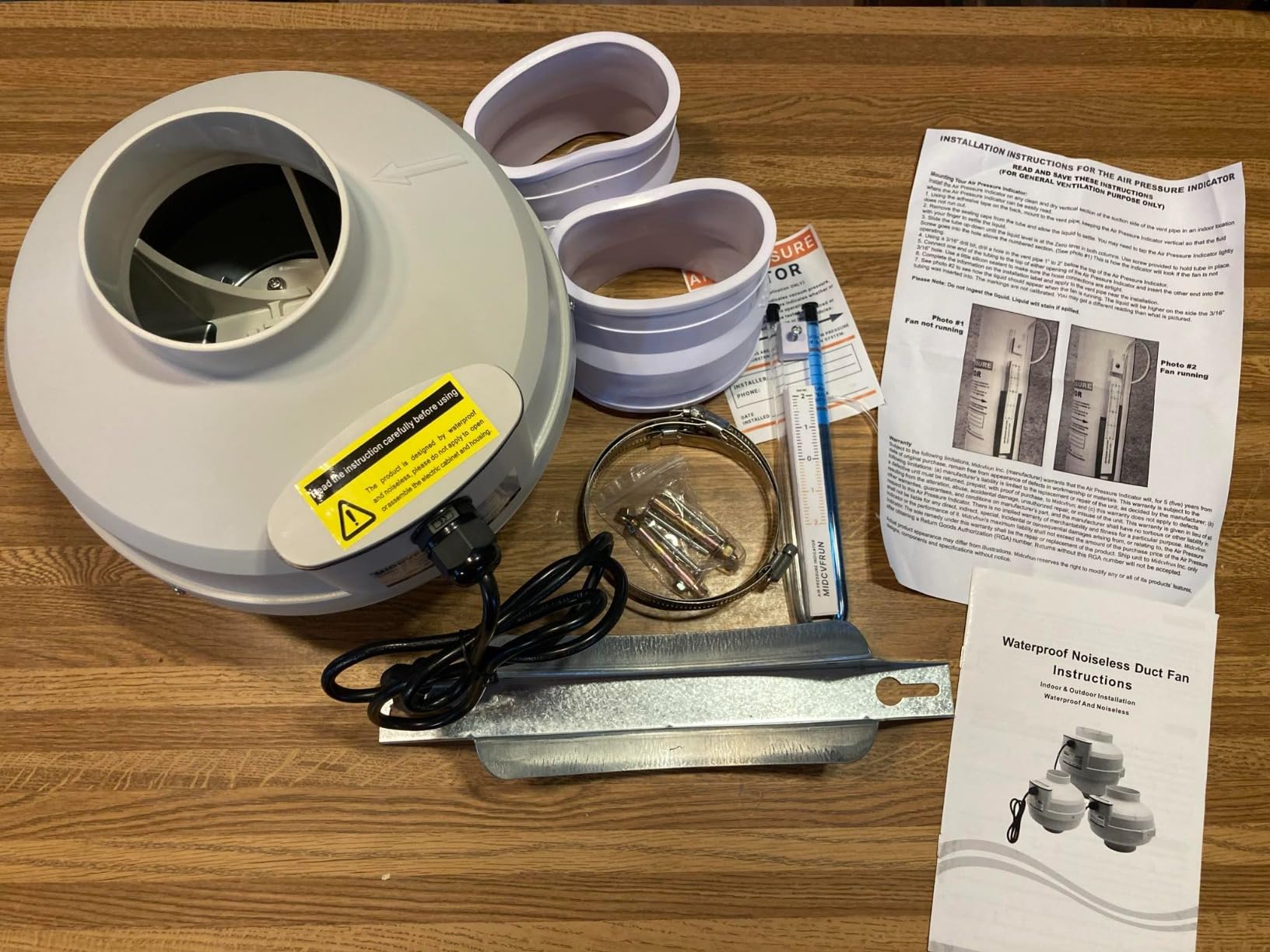 4 inch Radon Fan Installation Kit - 2 Speed Radon Mitigation Fan 260/188CFM Inline Centrifugal Fan with Rubber Couplers (4 inch x 3 inch) and Air Pressure Indicator customer photo 1