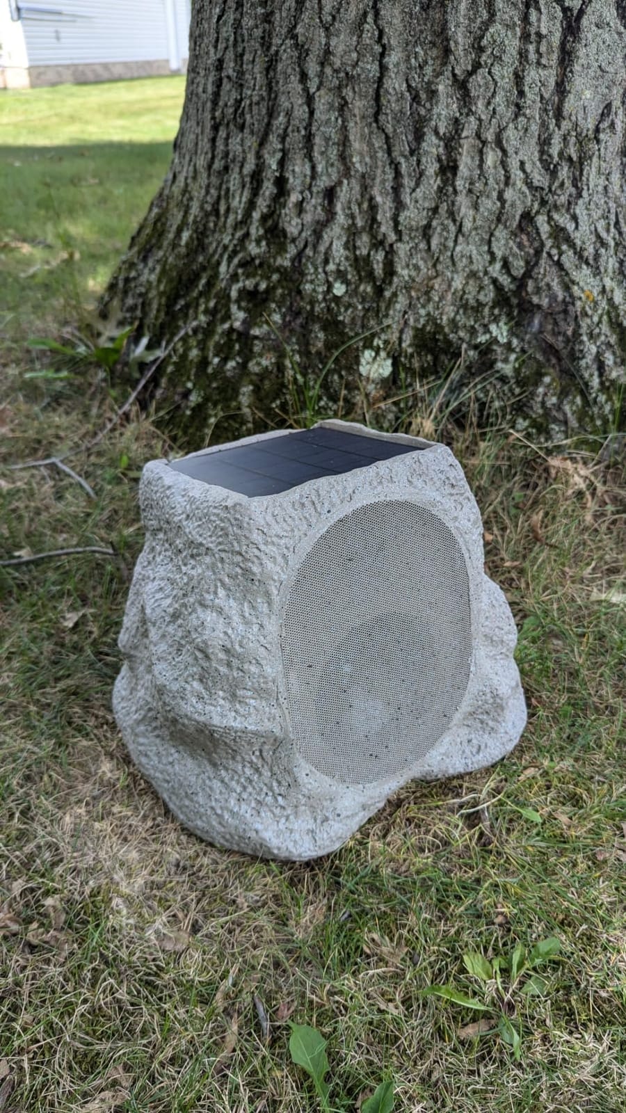 Victrola Rock Speaker Connect - Outdoor Bluetooth Solar Speaker - Granite | Rock-shaped outdoor speaker, Bluetooth 5.3, solar and USB-C charge, 22-hr battery, link up to 20, IP65 customer photo 1