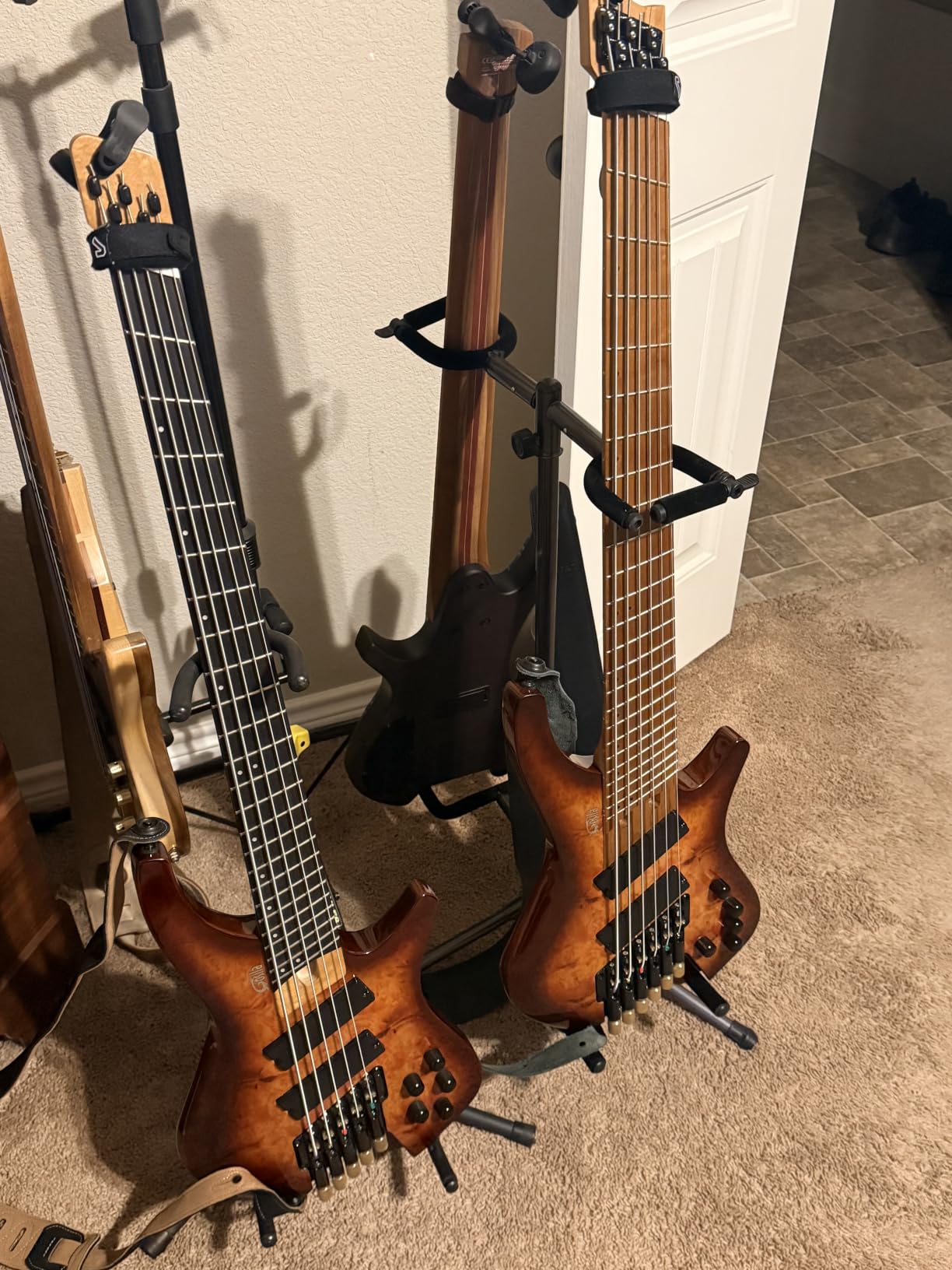5 String Headless Electric Bass Guitar poplar body Carbon Fibre Maple neck fanned fret customer photo 1