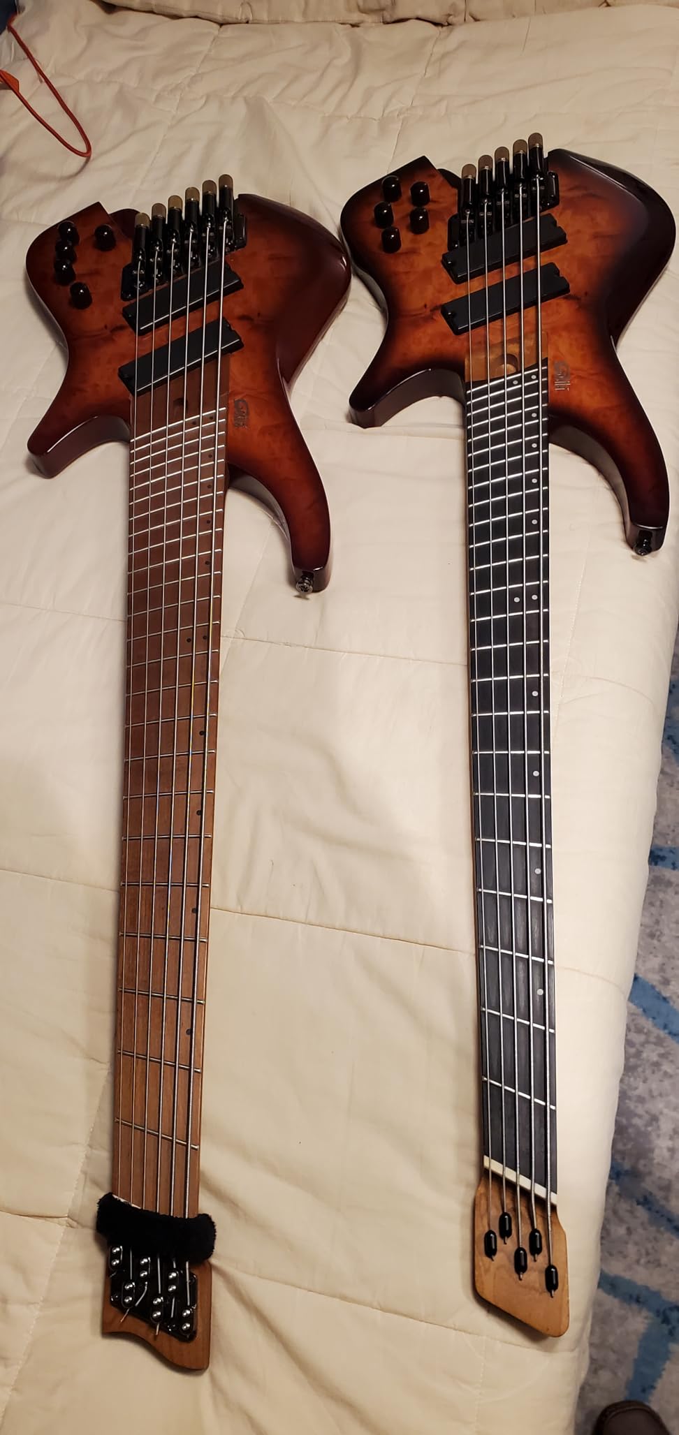 5 String Headless Electric Bass Guitar poplar body Carbon Fibre Maple neck fanned fret customer photo 2