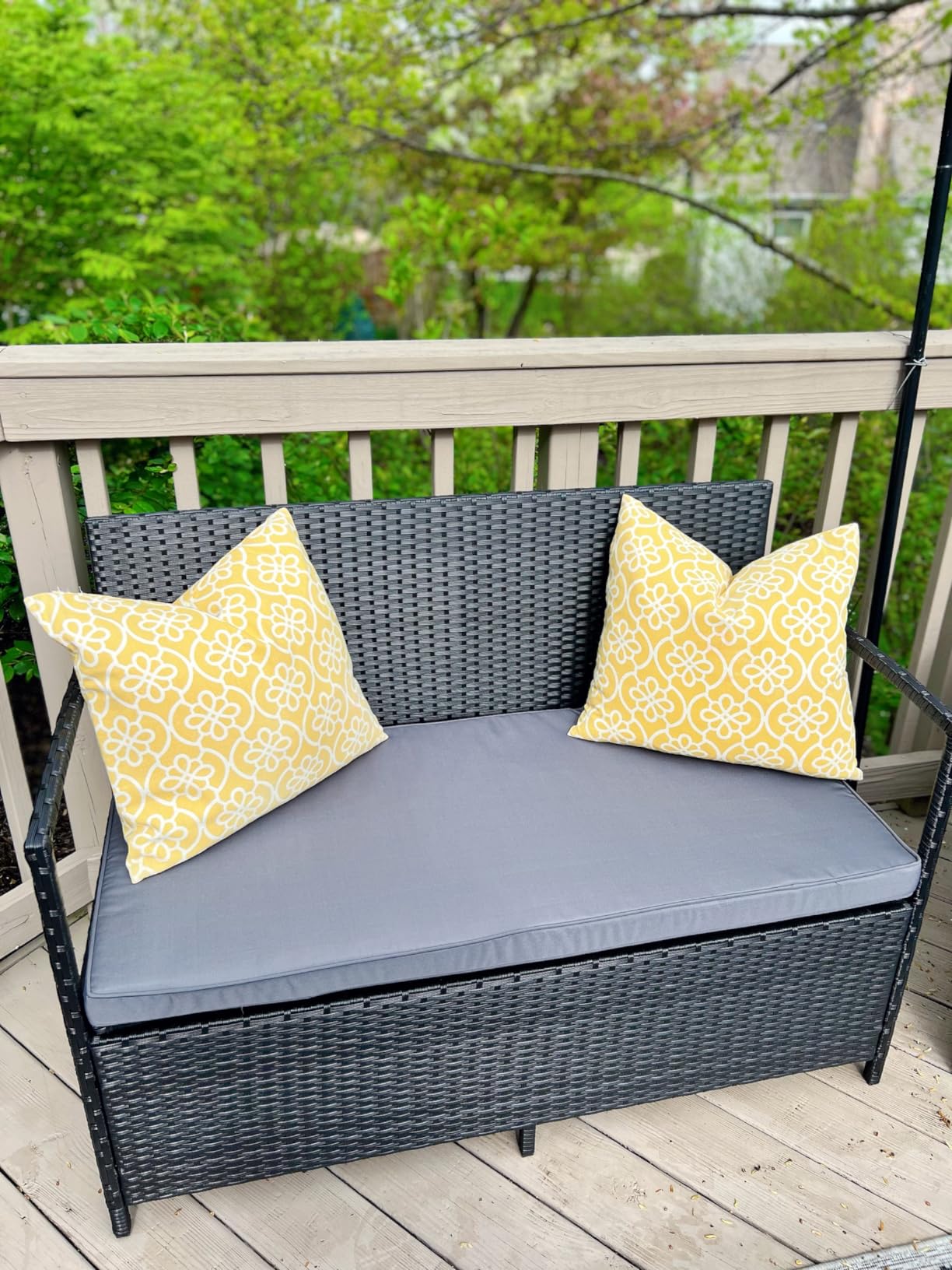Flamaker Patio Loveseat Wicker Outdoor Furniture Storage Bench, Black customer photo 2