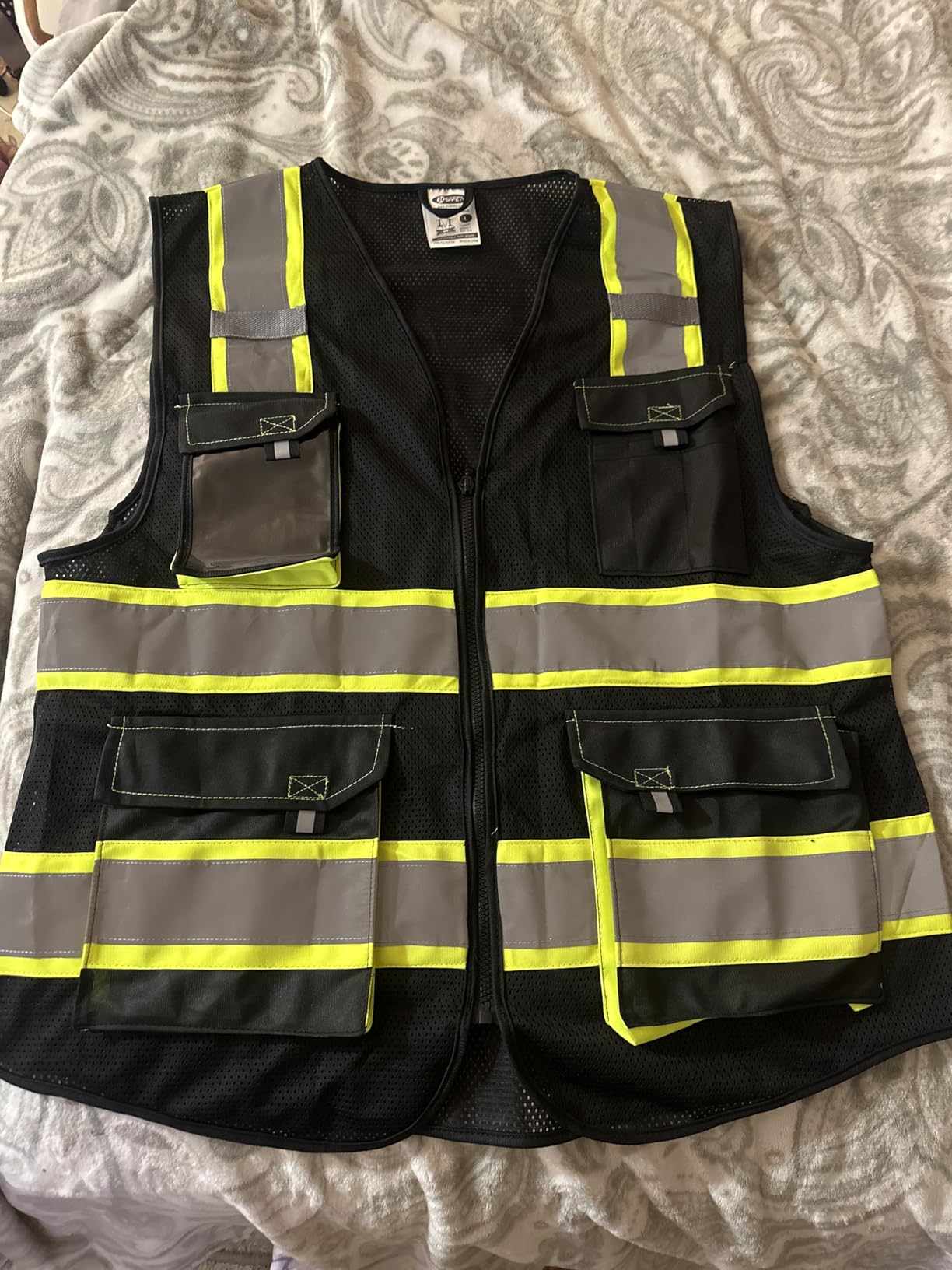 JKSafety Safety Vest JK220 Yellow L | ANSI Class 2, 5 utility Pockets, 4 Reflective Strips, High Visibility Mesh Fabric Construction customer photo 1