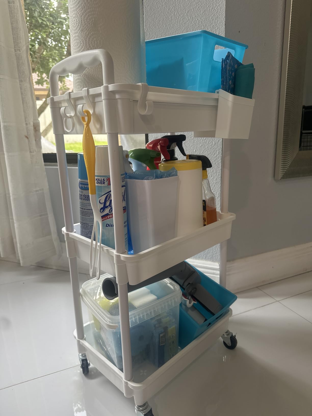 SUNALLY 3 Tier Rolling Cart with Drawer, Craft Storage Cart Organizer,White customer photo 1