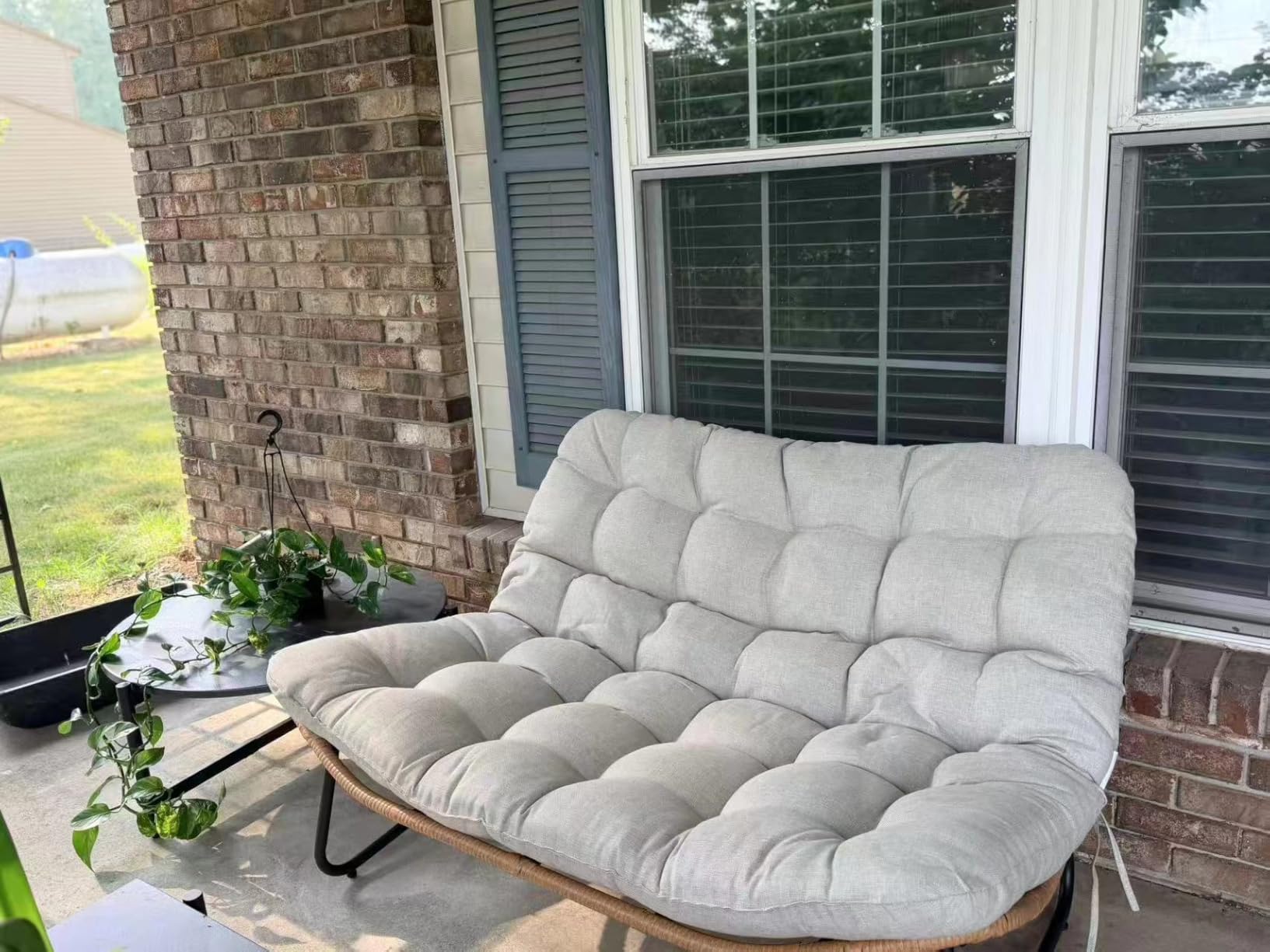 Outdoor Loveseat, Boho Rattan Patio Couch with Soft Cushion (Beige) customer photo 2