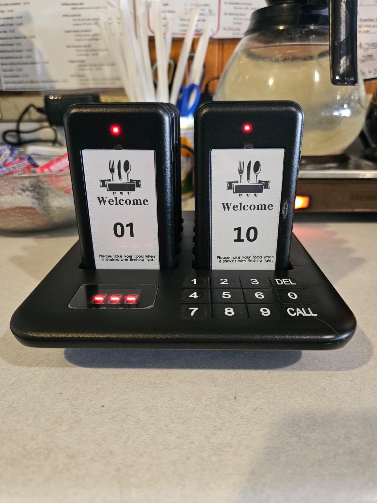 Restaurant Pager System, 10 Buzzers, Pagers for Food Truck | Replaceable Custom Stickers, Vibration Flash and Buzzer, Mute Button, 984 feet Range, for Queue in Church Hospital Hotel Bar customer photo 1