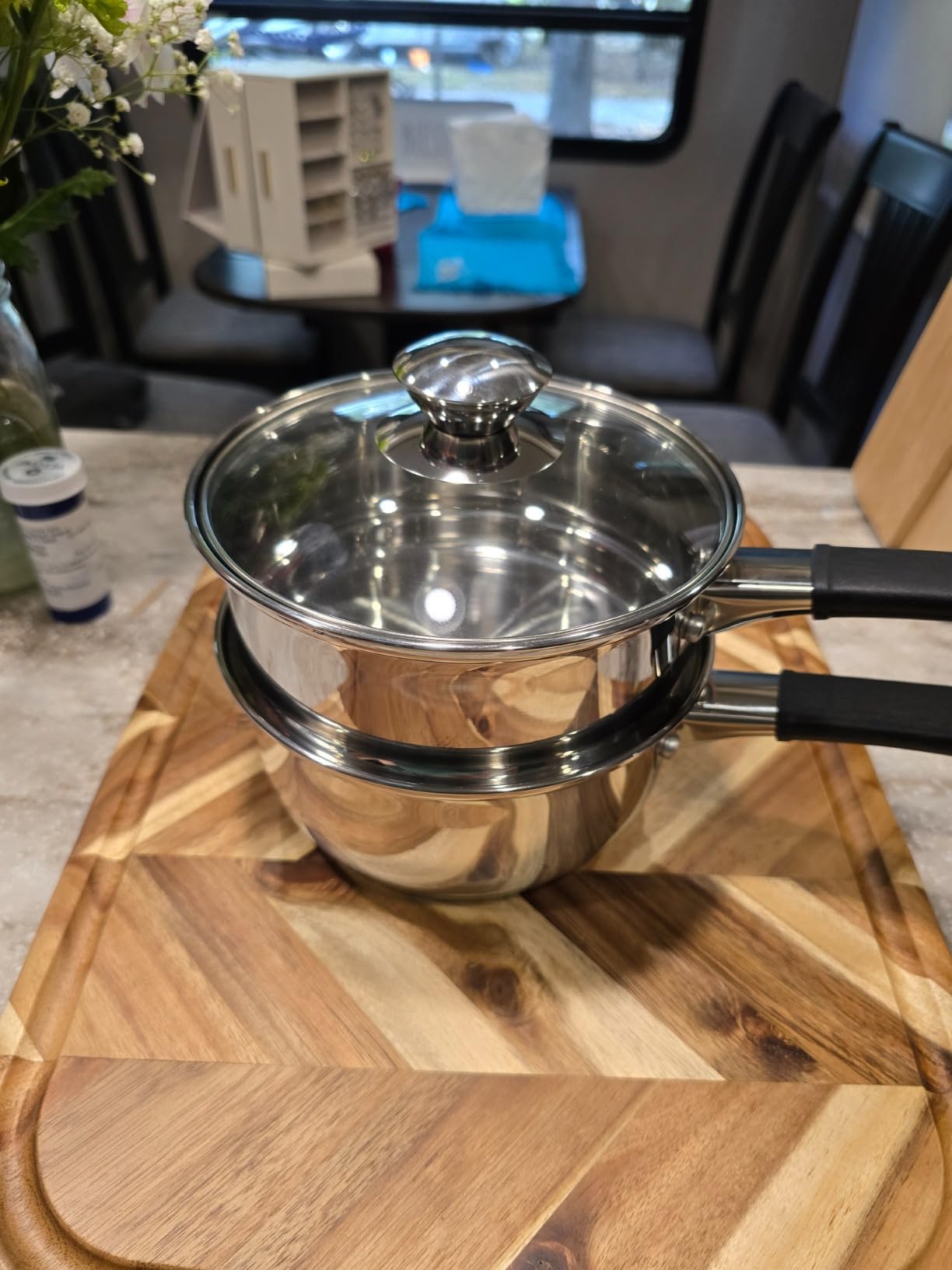 AVACRAFT 1.5 Quart 18/8 Stainless Steel Double Boiler with Glass Lid | 5-Layer Capsule Base, Ideal for Melting Chocolate, Butter, Cheese, Wax, Long Stay-Cool Handle, Comfortable Grip customer photo 1