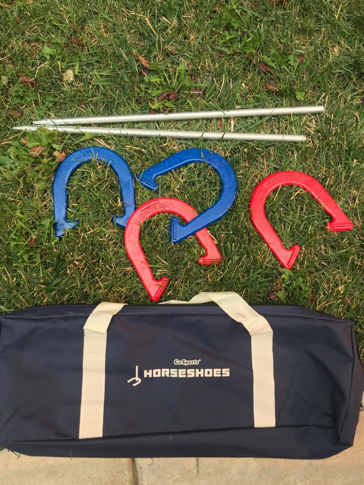 GoSports Steel Horseshoes Outdoor Game Set - Gold & Silver or Red & Blue - Official Size and Weight customer photo 1