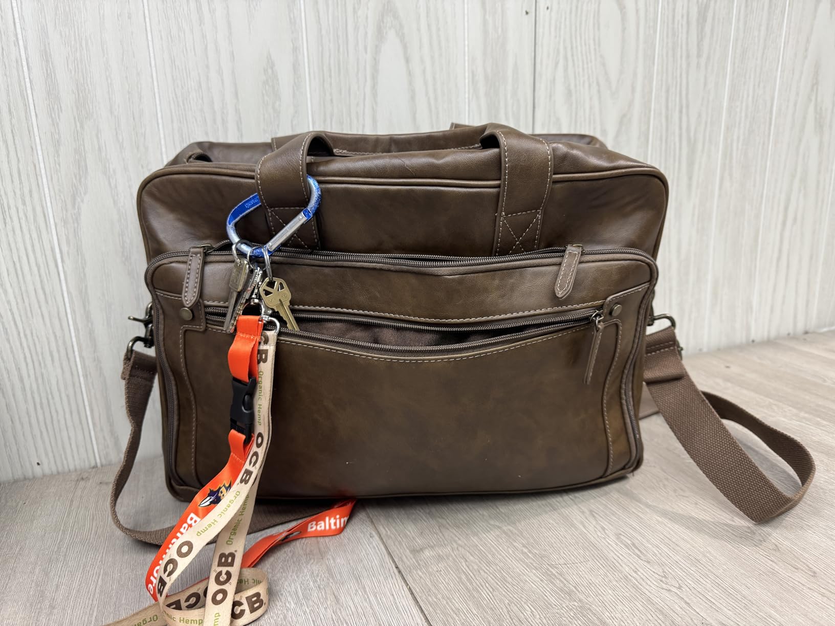 RAINSMORE Mens Laptop Bag 16 Inch Leather Briefcase Vintage Messenger Bag | Waterproof, Large Crossbody Shoulder Office Computer Bag, Retro College Satchel Bag for Work, Business, Travel, Brown customer photo 1
