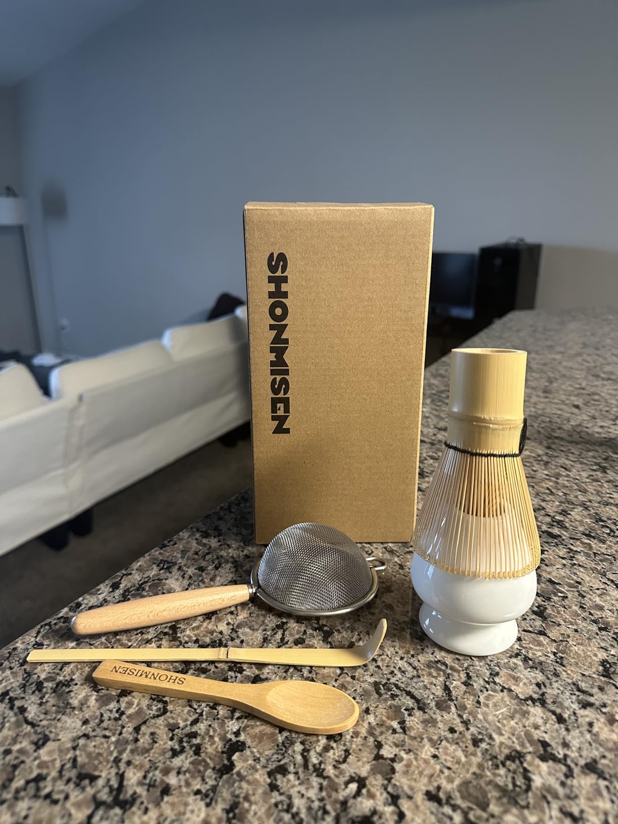 SHONMISEN Bamboo Matcha Whisk Set -Matcha Whisk (Chasen),Whisk Holder(White),Sifter,Tea Scoop and Tea Spoon customer photo 1