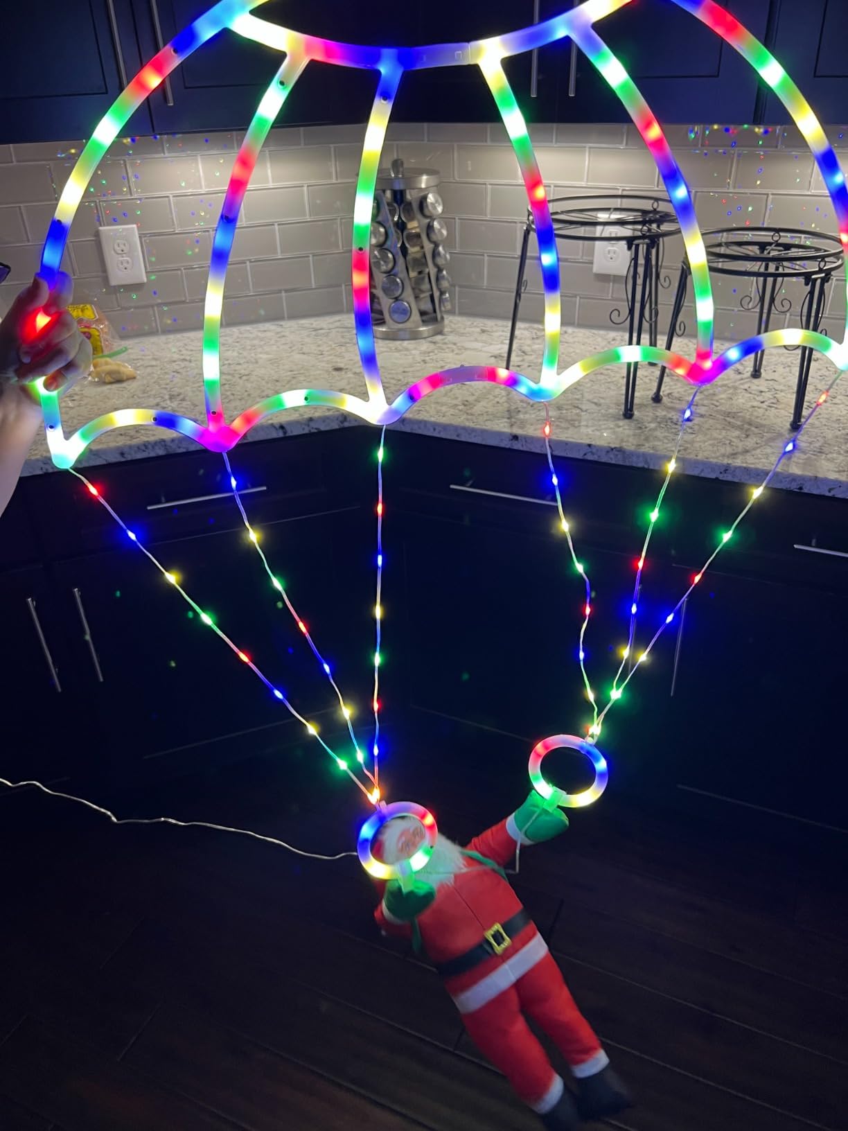 Toodour Christmas Decorations Lights Outdoor, 2.8FT Christmas Parachute Lights with Santa Claus, Waterproof 8 Modes Hanging Multicolor Xmas Light - Holiday Decorative Light for Indoor Eave Roof customer photo 2