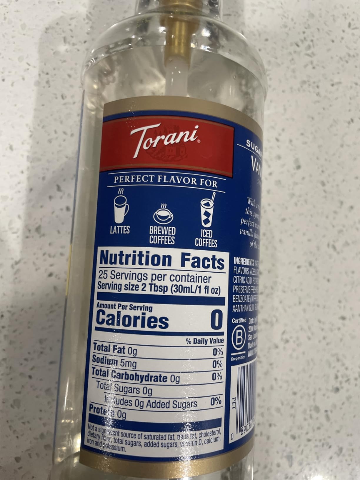 Torani Sugar-Free Syrup, Vanilla Flavor, Pump Included, 25.4 Fl Oz customer photo 1