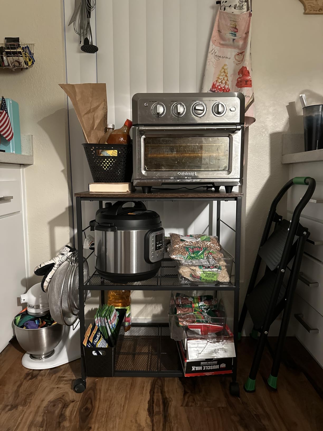 ThreeHio Rolling Kitchen Microwave Cart, 3 Tier Microwave Table Stand with Storage, Kitchen Utility Cart on Lockable Wheels, Small Coffee Cart Shelf Rack Organizer for Living Room Office, Balcony customer photo 1