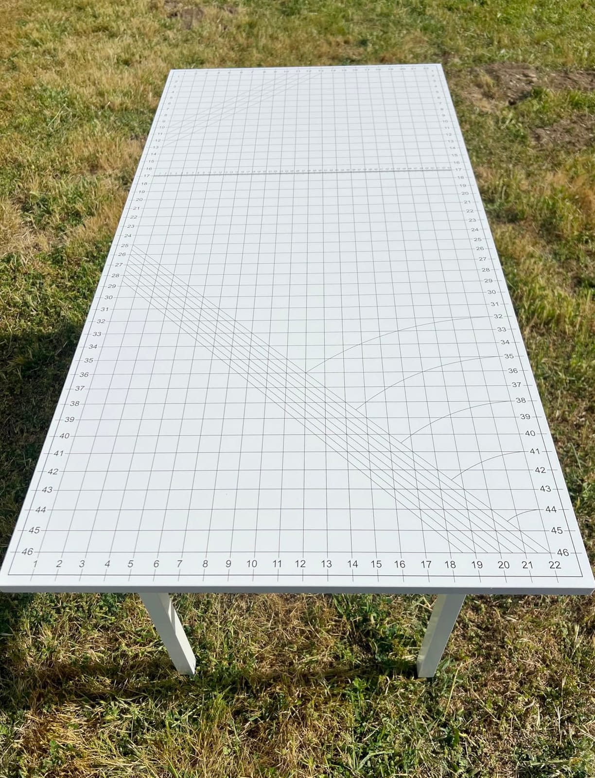 Crutello Fabric Cutting and Sewing Table, 48x24 Inch - Grid Top with Storage | Steel Folding Storage Legs, For Sewing Machine, Hobby and Crafting Room, Grid Top Surface for Fabric Cutting customer photo 2