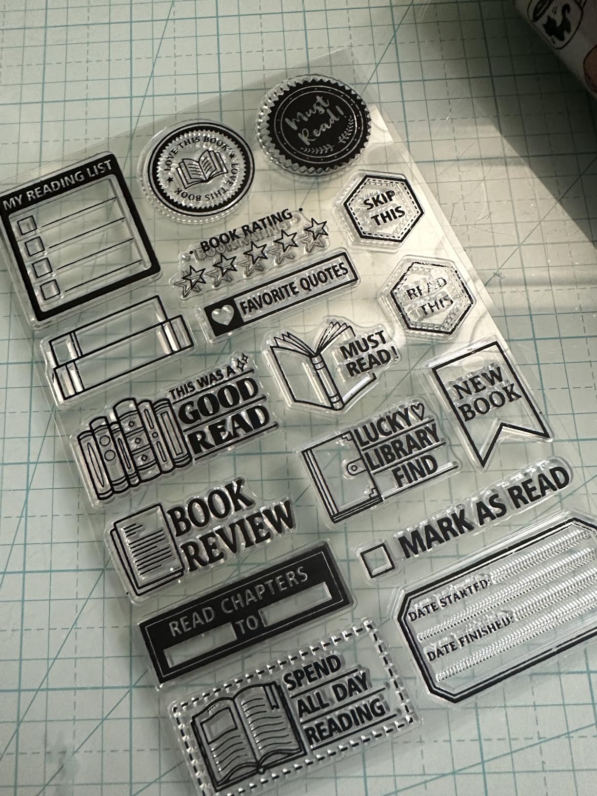 GLOBLELAND Books Clear Stamps Library Card Silicone Clear Stamp Reading List Transparent Stamps for DIY Scrapbooking Cards Making Photo Album Journal customer photo 1