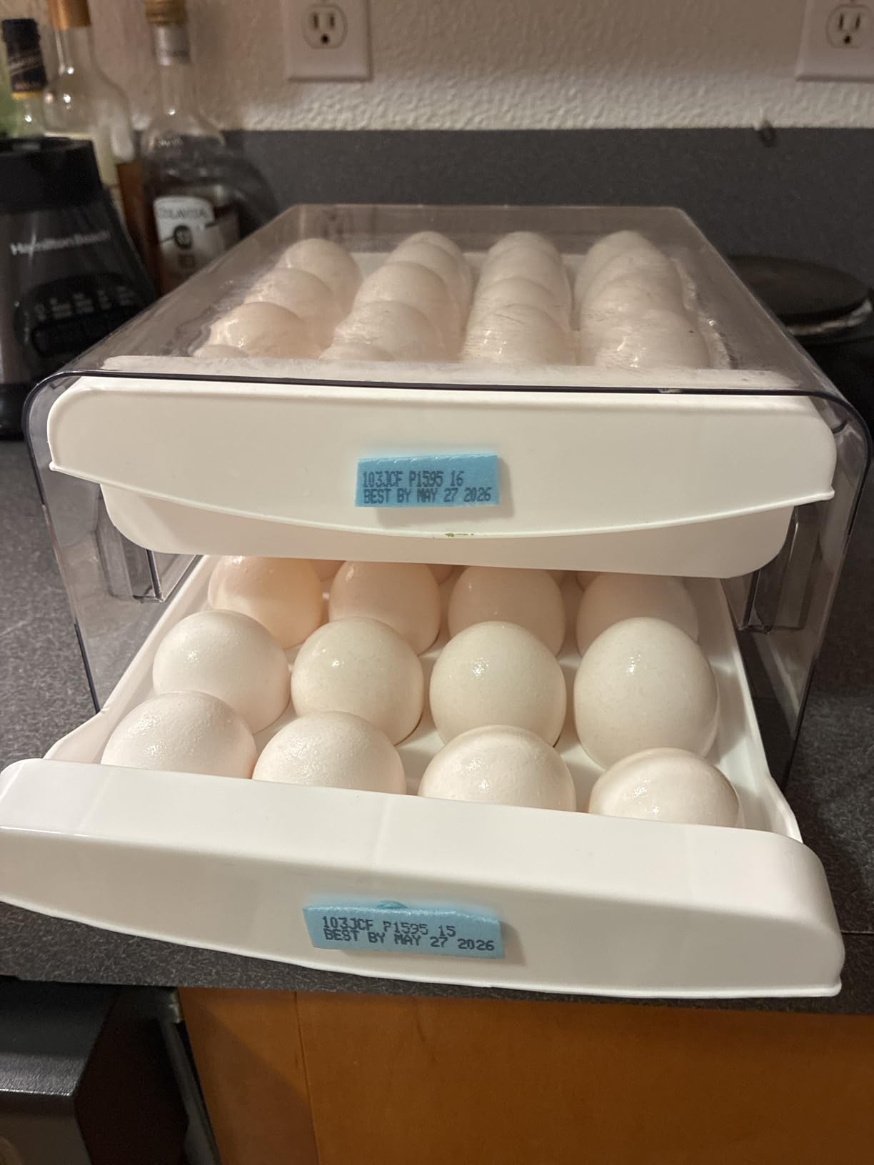 Luckore 2 Tier Egg Holder for Fridge Container for 40 Eggs with Drawer | Clear Stackable Egg Organizer Holder Tray for Fridge, Storage Container with Handles for Refrigerator, Countertop customer photo 1