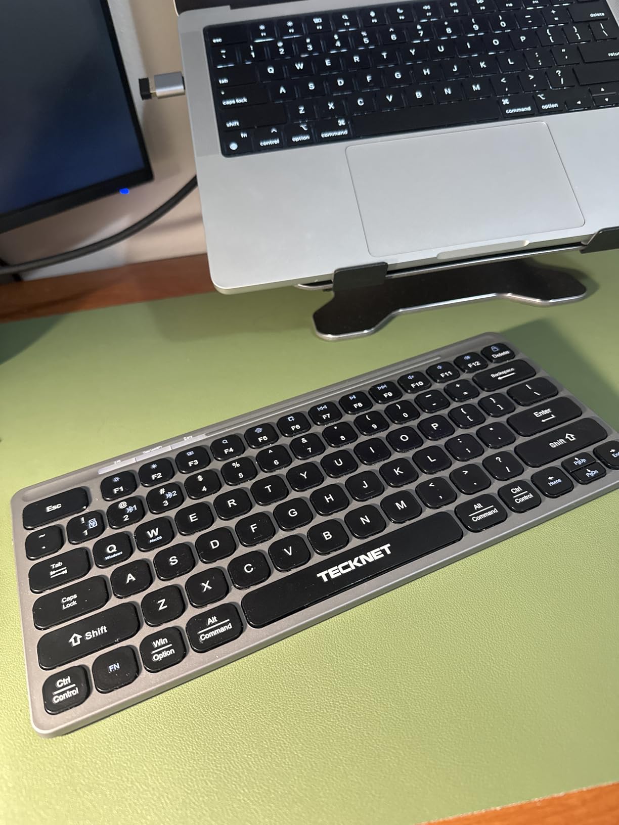 TECKNET Wireless Keyboard, Rechargeable Bluetooth Keyboard, 3-Device Free Switching (2.4G+BT), Quiet Typing, Lightweight & Portable, Compact Keyboard Compatible with Windows, macOS, Android, Gray customer photo 1
