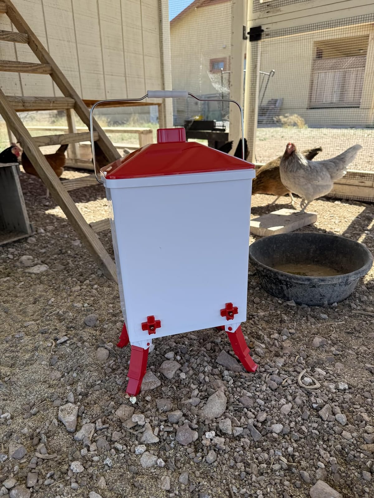 3.6 Gal Chicken Waterer with 4 Water Nipples - 3 Height Adjustable | Anti-roost Cone and Locking Legs Design, Leak-Proof Side Mount Nipples for Backyard Flock customer photo 2