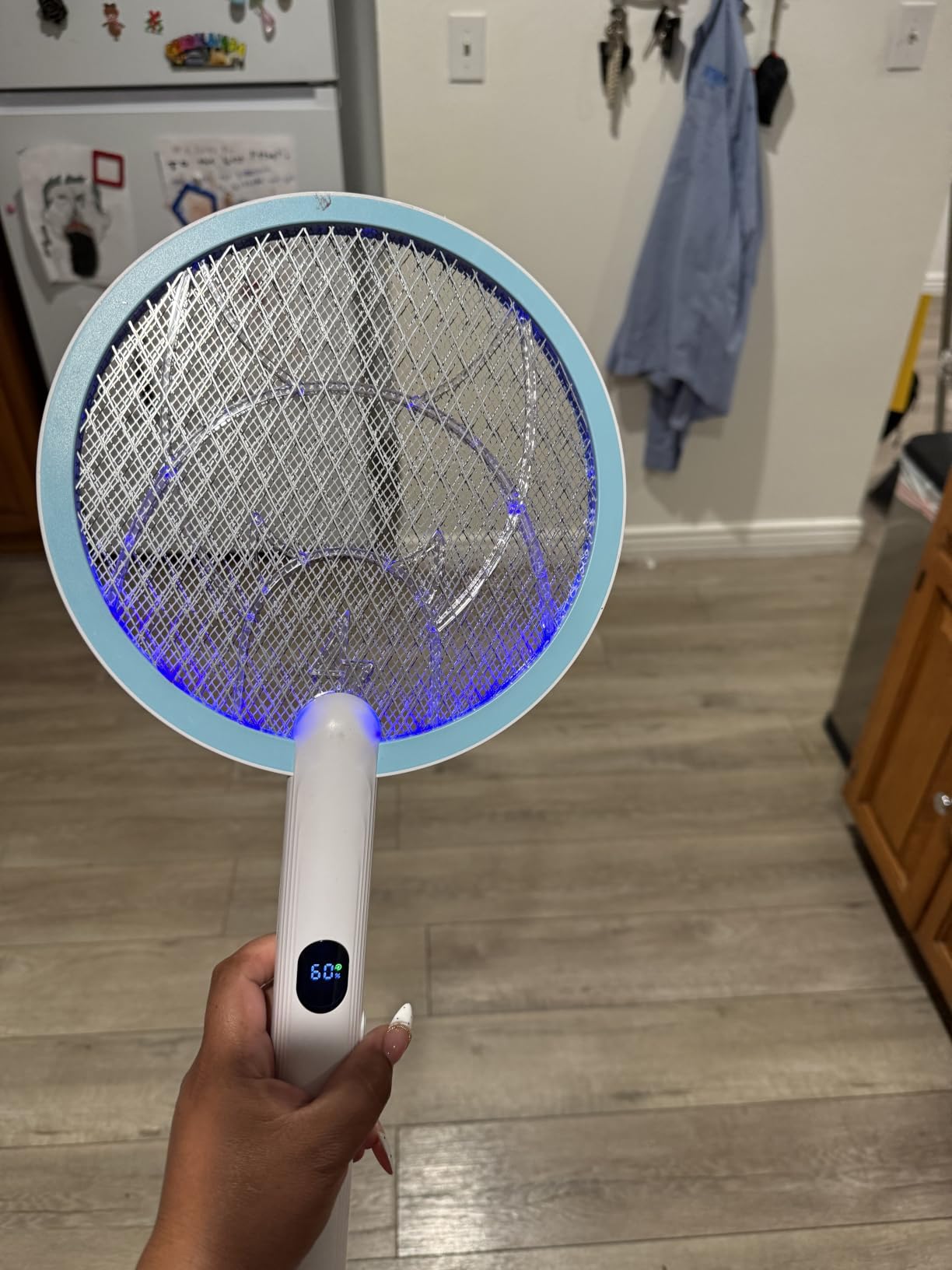Nymrix Electric Fly Swatter 4100V Dual Mode Bug Zapper Racket (Blue, 1-Pack) | Mosquito Killer with 1800 mAh Rechargeable Battery, Purple Light, USB-C Charging and 3-Layer Safety Mesh for Indoor & Outdoor customer photo 2
