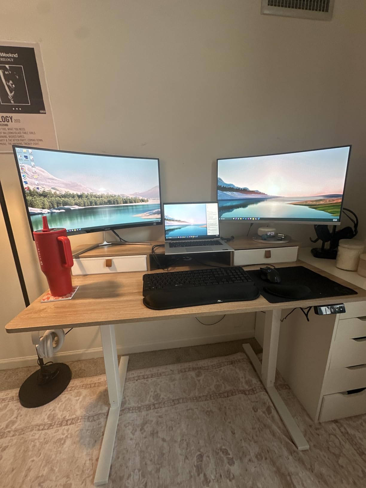 TIQLAB 48 * 24 inch Standing Desk with Two Drawers&Top Shelf, Maple | Smooth Height Adjustment, 2 Memory Presets, One-Touch Control, Stable Steel Frame, 176 lbs Capacity, Easy Assembly customer photo 2