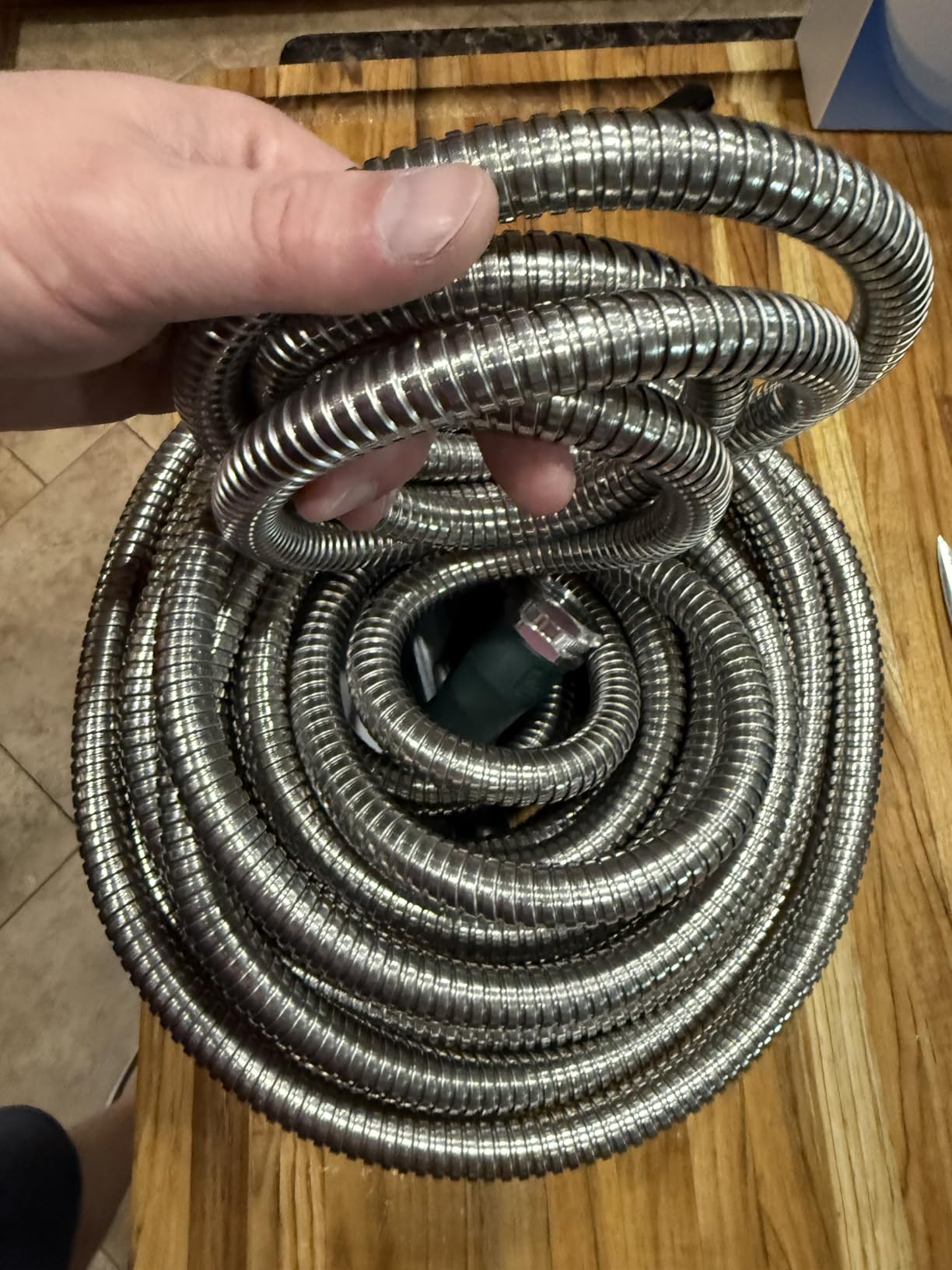 RUGGED RHINO Metal Garden Hose with Spray Nozzle, 50FT, 304 Stainless Steel, 750 PSI Burst Strength, Heavy Duty Flexible Water Hose, Kink Resistant, Leakproof for Yard, Lawn and Outdoor Use, Green customer photo 2