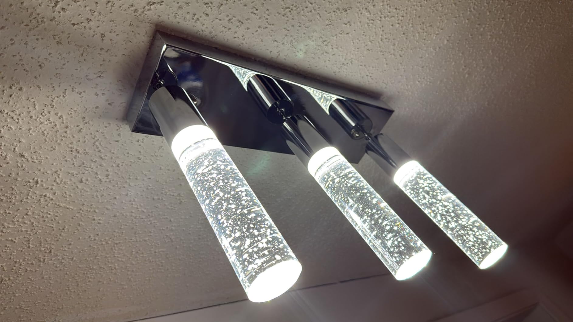 OKELI Smart 3-Light LED Pendant Lighting for Kitchen Island, 18W 1350LM Adjustable 3000K-6000K, Dimmable via TUYA App & Voice Control (Alexa/Google Home), Modern Crystal Bubble Pendant, Chrome Square customer photo 1