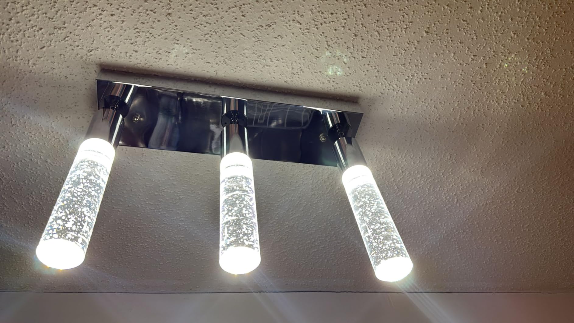 OKELI Smart 3-Light LED Pendant Lighting for Kitchen Island, 18W 1350LM Adjustable 3000K-6000K, Dimmable via TUYA App & Voice Control (Alexa/Google Home), Modern Crystal Bubble Pendant, Chrome Square customer photo 2