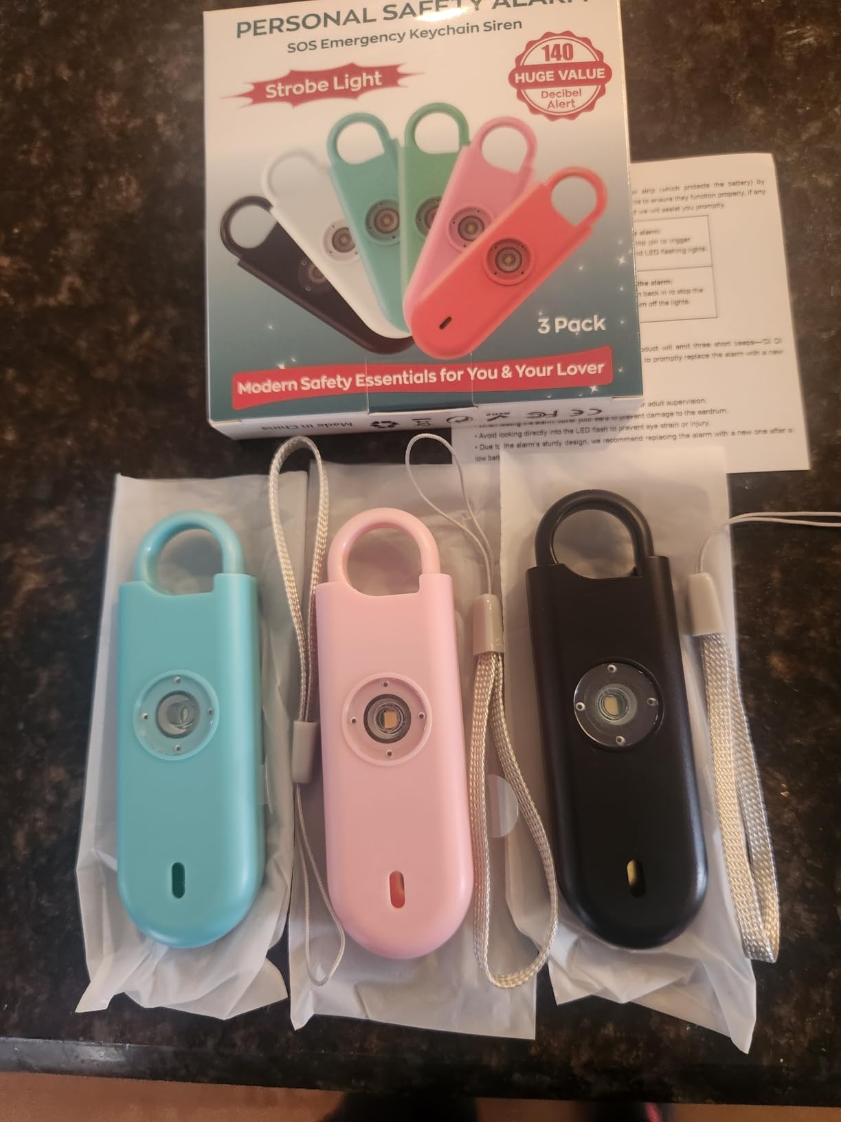 Fauxomor 140dB Personal Safety Alarm for Women 3pack Self Defense Keychain | Super Loud Siren with Low Battery Notice & Strobe Light, Long Battery Life, Portable for Kids College Girls, Pink+Blue+Black customer photo 2