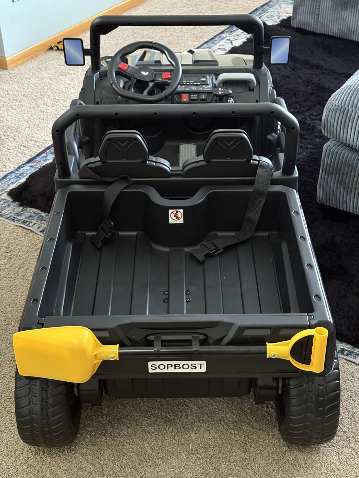 sopbost 24V Kids Ride On Truck w/Electric Dump Bed, Remote Control, Black customer photo 2