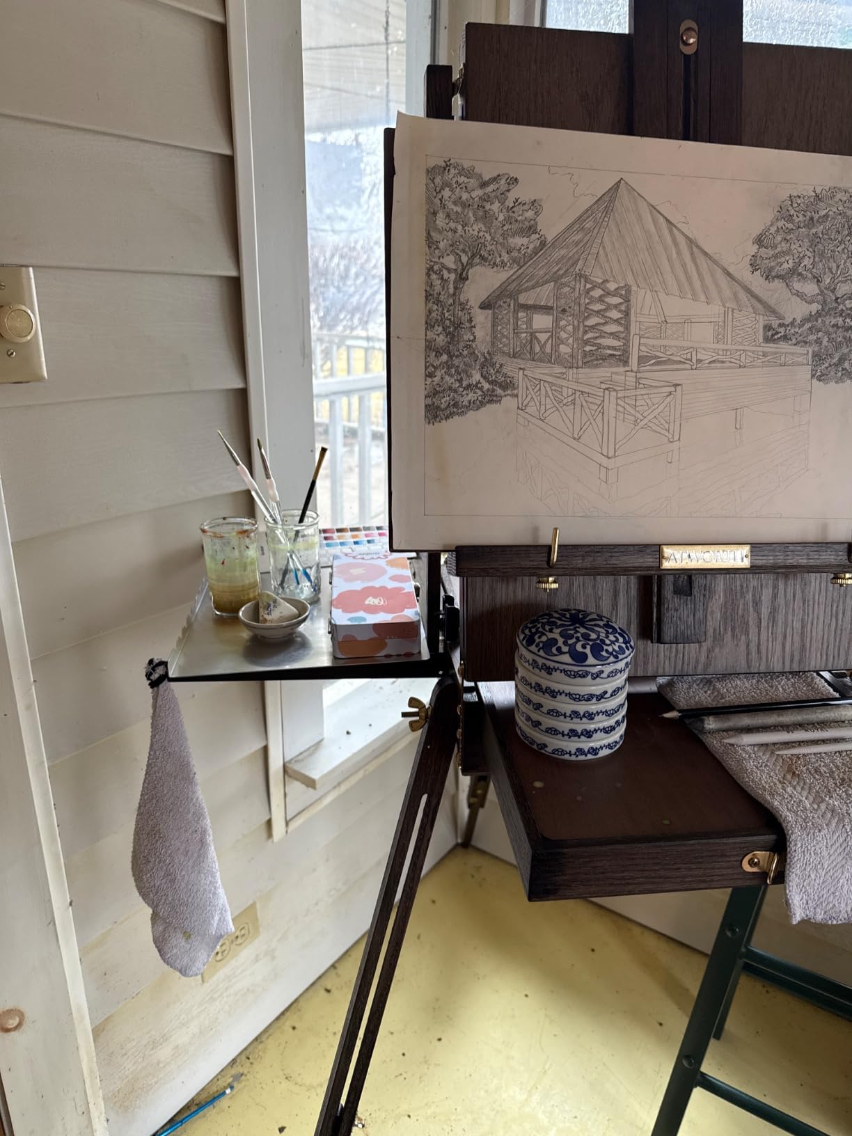 French Easel for Painting: Deluxe Beech Wood Plein Air Easel Stand with Metal Side Tray - Portable Sketchbox for Outdoor Field & Studio - Holds Canvas up to 34