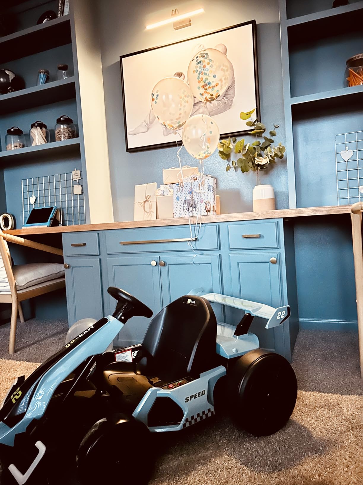 KerryYoo K61 Go Kart Electric Drift Kart with Length Adjustable Seat, 24V Ride on Toys with 4 Speed Mode,300W Outdoor Ride On Crazy Kart, 8.5 MPH, Bluetooth - Blue customer photo 1