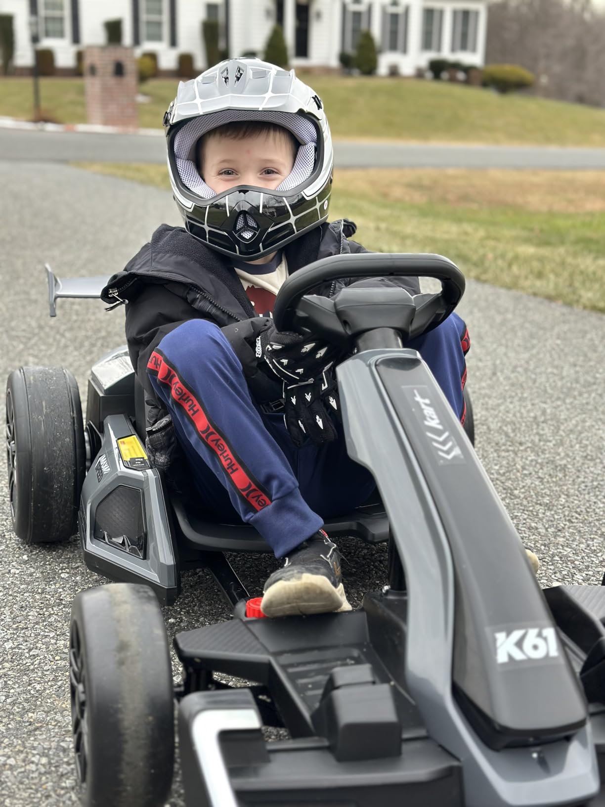 KerryYoo K61 Go Kart Electric Drift Kart with Length Adjustable Seat, 24V Ride on Toys with 4 Speed Mode,300W Outdoor Ride On Crazy Kart, 8.5 MPH, Bluetooth - Blue customer photo 2