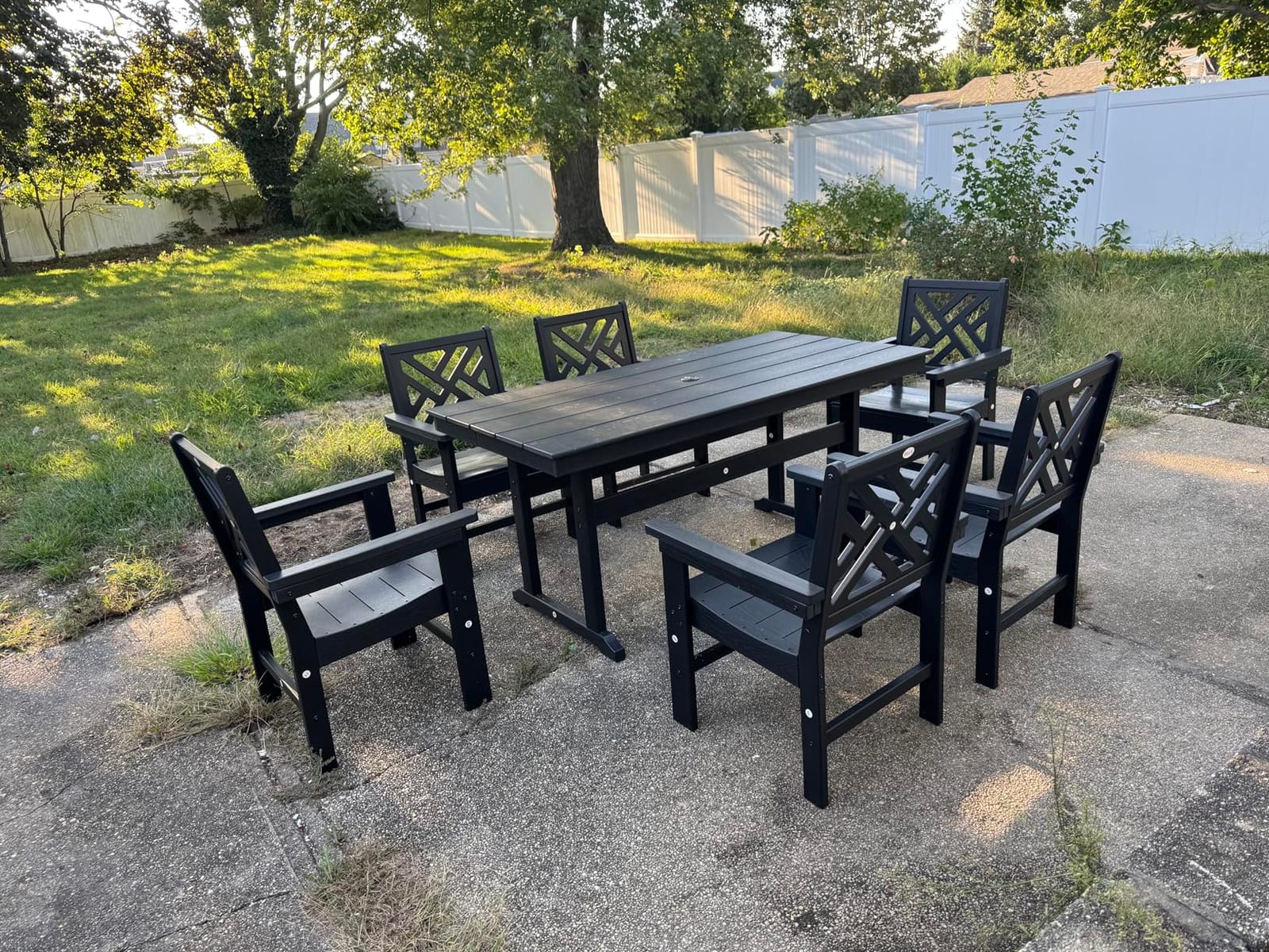 7-Piece Outdoor Dining Set, HDPE All-Weather Patio Table and Chairs Set for 6, Outdoor Patio Furniture Sets with Umbrella Hole for Outside, Deck, Backyard, Garden (Grey) customer photo 1