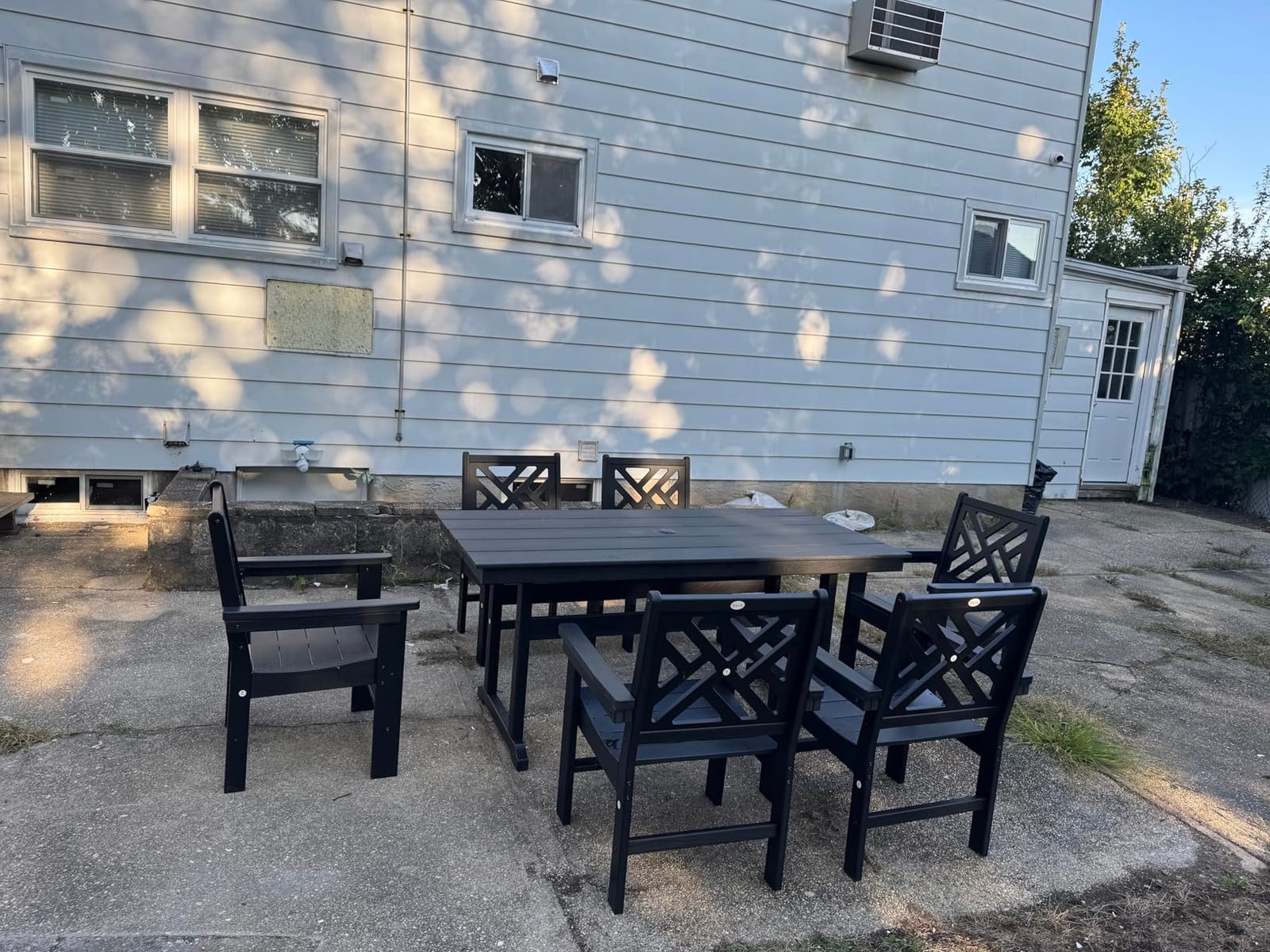7-Piece Outdoor Dining Set, HDPE All-Weather Patio Table and Chairs Set for 6, Outdoor Patio Furniture Sets with Umbrella Hole for Outside, Deck, Backyard, Garden (Grey) customer photo 2