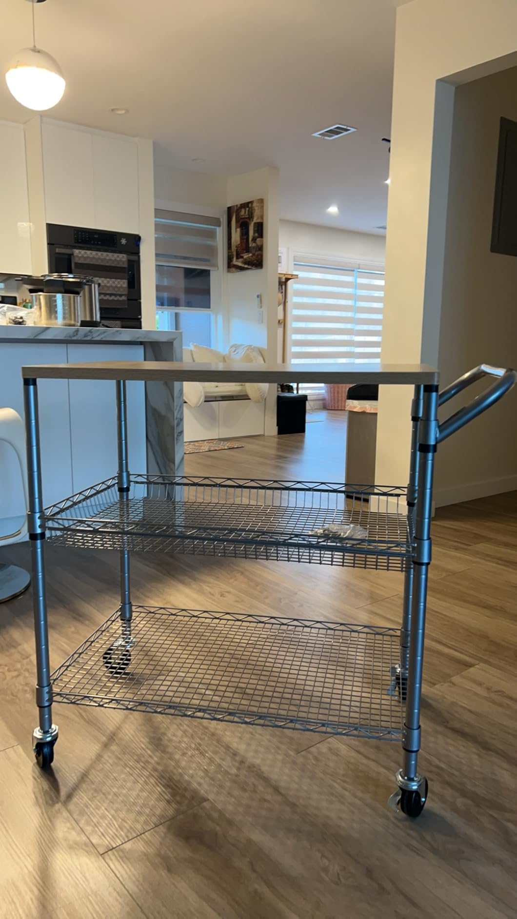 3 Tier Rolling Kitchen Carts on Wheels with Storage, 650Lbs Heavy Duty Utility Carts with Wheels, Kitchen Island with Wood Tabletop, Metal Serving Rolling Cart for Small Appliance Food Cart, Wood+Metal customer photo 2