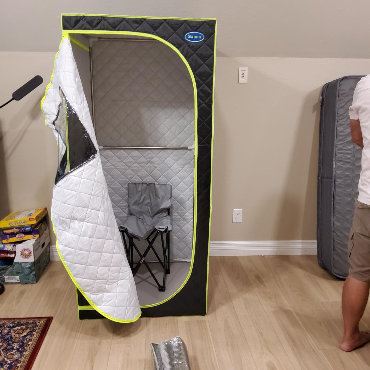 Portable Full Size Infrared Sauna for Home,Pentagonal Size Far Infrared Sauna,One Person Sauna Tent with Heating Foot Pad, Portable Chair, (L38 x W38 x H63, Grey) customer photo 1