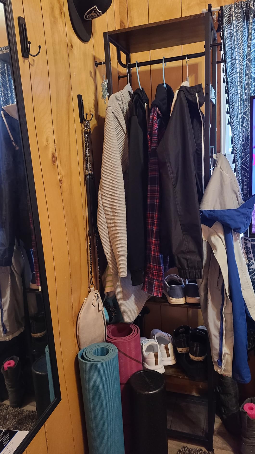 CHOEZON Coat Rack with Shelves, Freestanding Hall Tree, Coat Tree with 16 Hooks and Hanging Rail, Industrial Clothes Stand for Entryway, Hallway, Bedroom, Rustic Brown and Black TYM18BF customer photo 2