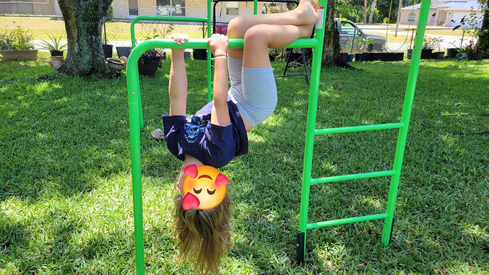 Outdoor Monkey Bar Set with Climbing Frame, Gymnastics bars, Playground Sets for Backyards, Metal Monkey Bars for Kids Ages 3 and Up, Backyard Playground Set with Powder Coated Steel, Blue customer photo 1