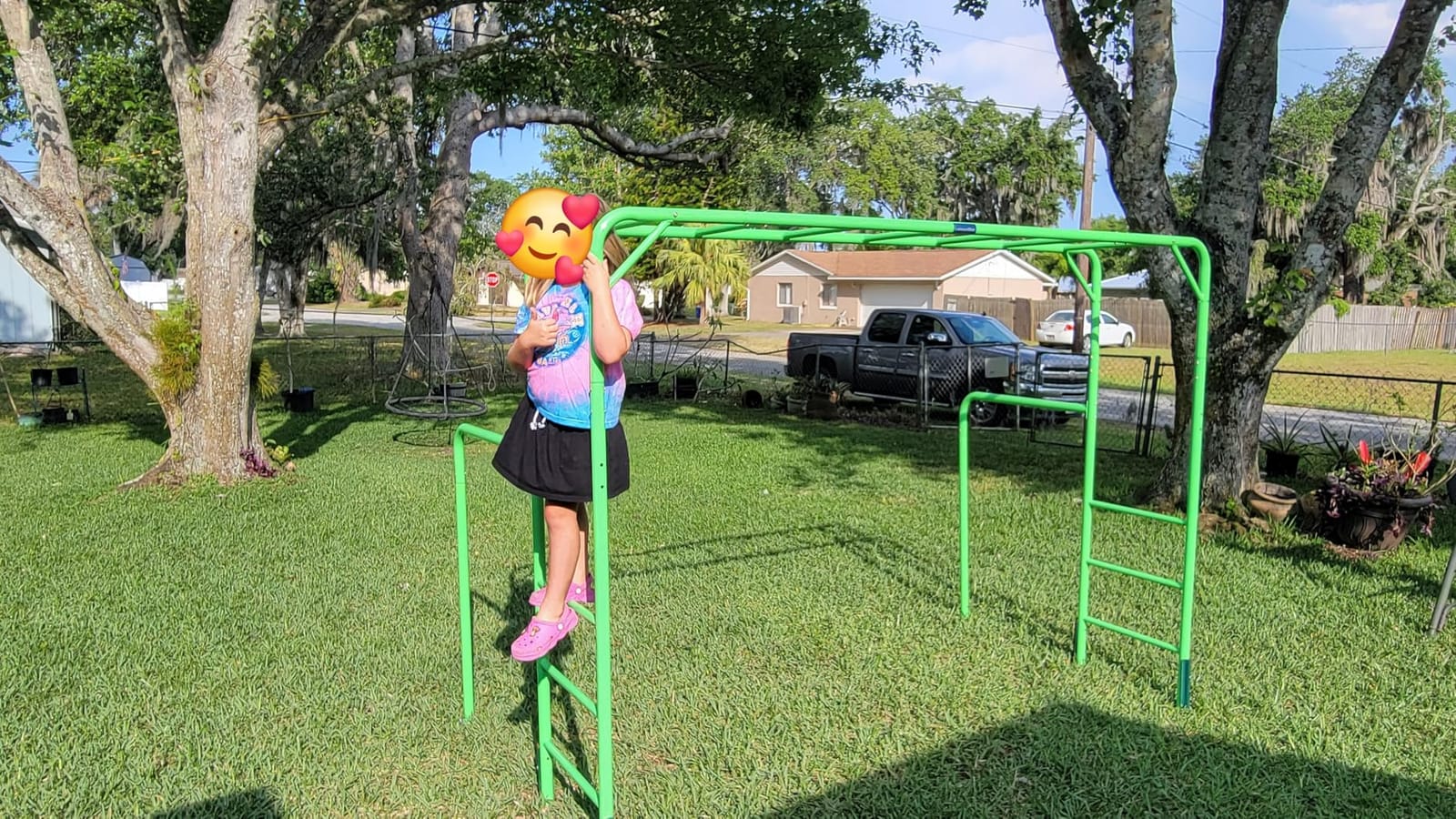 Outdoor Monkey Bar Set with Climbing Frame, Gymnastics bars, Playground Sets for Backyards, Metal Monkey Bars for Kids Ages 3 and Up, Backyard Playground Set with Powder Coated Steel, Blue customer photo 2