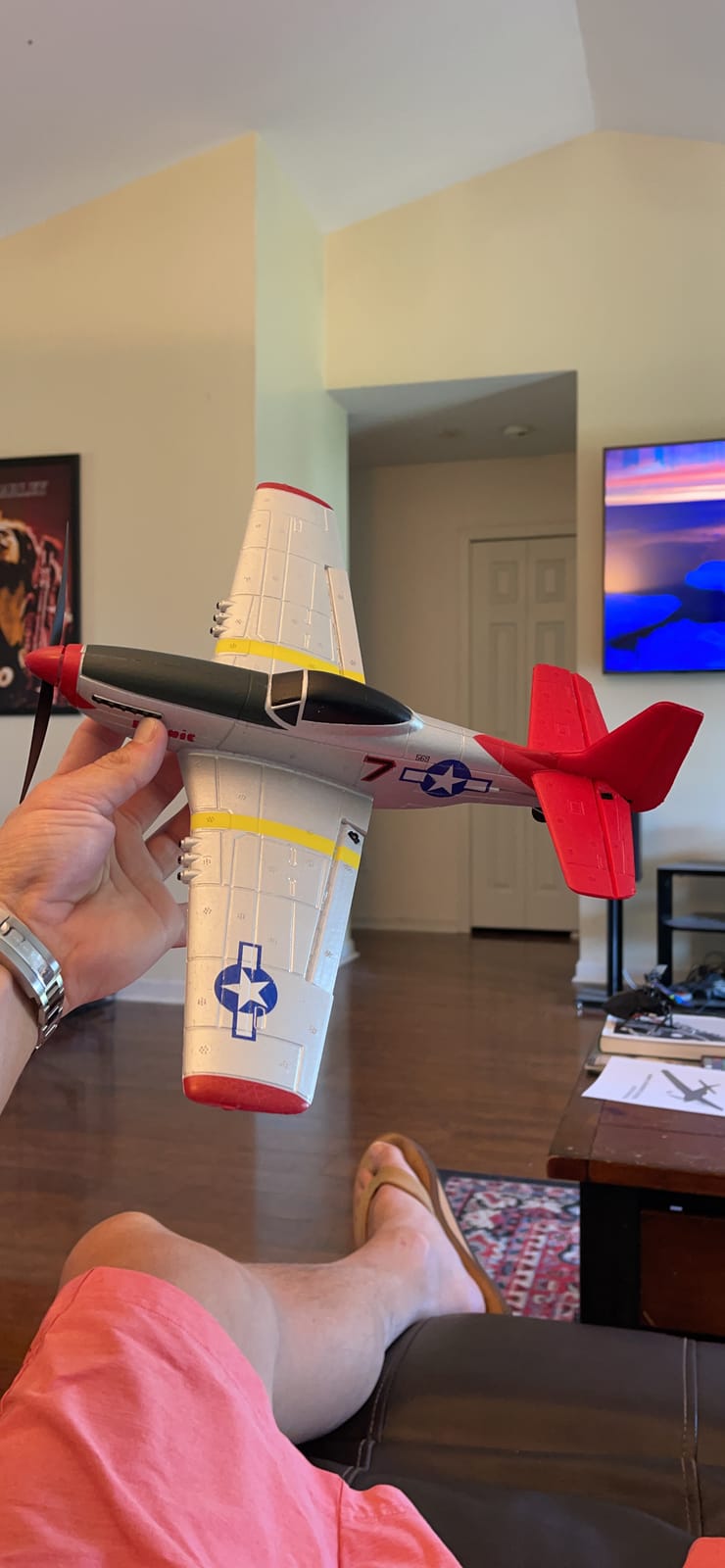 volantexrc Brushless RC Plane, 4CH Remote Control Airplane for Adults | P51D Mustang RTF, 6-Axis Gyro, 3 Modes & Aerobatics, 2.4GHz Radio Controlled Aircraft, Yellow, 500mm customer photo 1