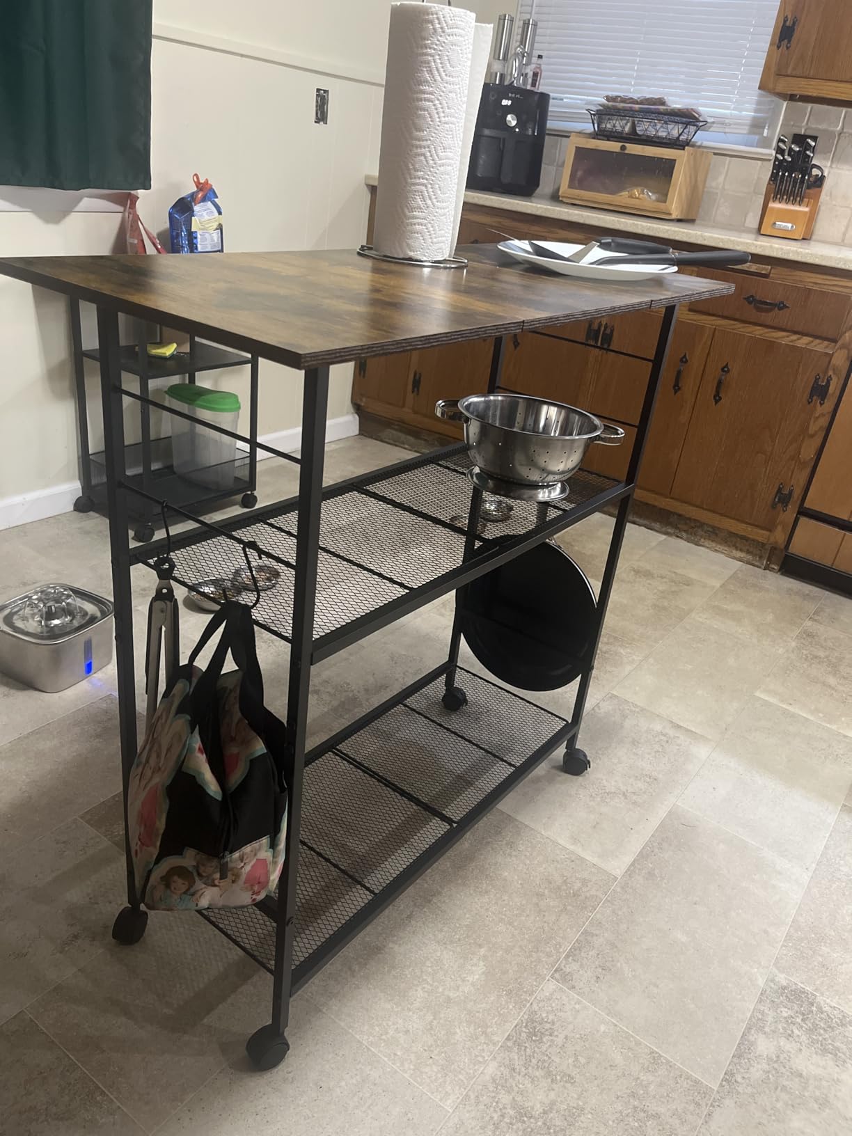 Kitchen Island with 3 Shelves, Rolling Kitchen Cart with 6 Hooks and Protective Shelf, Microwave Stand on Lockable Wheels, Bakers Rack Coffee Bar for Dining, Living Room, Outdoor, Metal Frame customer photo 2