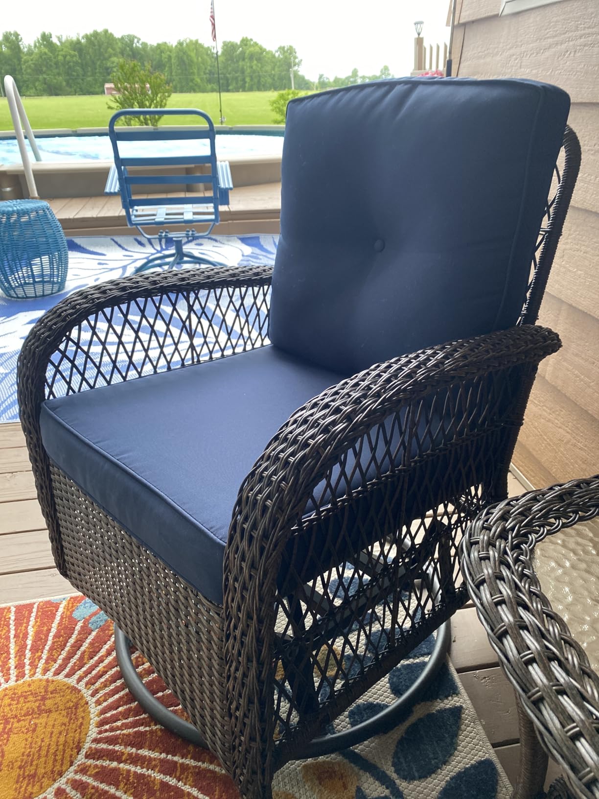 Aoxun 3 Pieces Patio Furniture Set, Patio Swivel Rocker Chairs Set of 2, Wicker Outdoor Bistro Set with Rocking Chair, Thickened Cushions and Table for Porch (Blue) customer photo 1