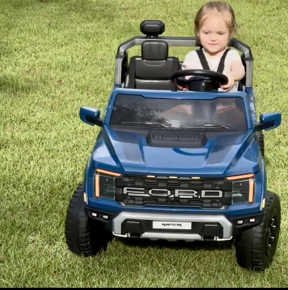First Ride On 24V Kids Ride On Truck, Licensed Ford F-150 Raptor 2 Seater Electric Car w/Remote Control, Kids Ride On Car Toys w/LED Lights, Bluetooth, Music, Truck Bed Storage, Soft Start (White) customer photo 2