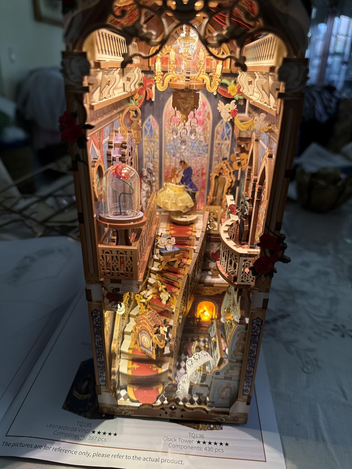 Tonecheer DIY Book Nook Kit for Adults, 3D Wooden Puzzle Music Booknook Miniature Dollhouse, Fairy Tale Bookend Bookshelf Decor with Dust Cover and LED Lights Gifts (Beast and Beauty) customer photo 2