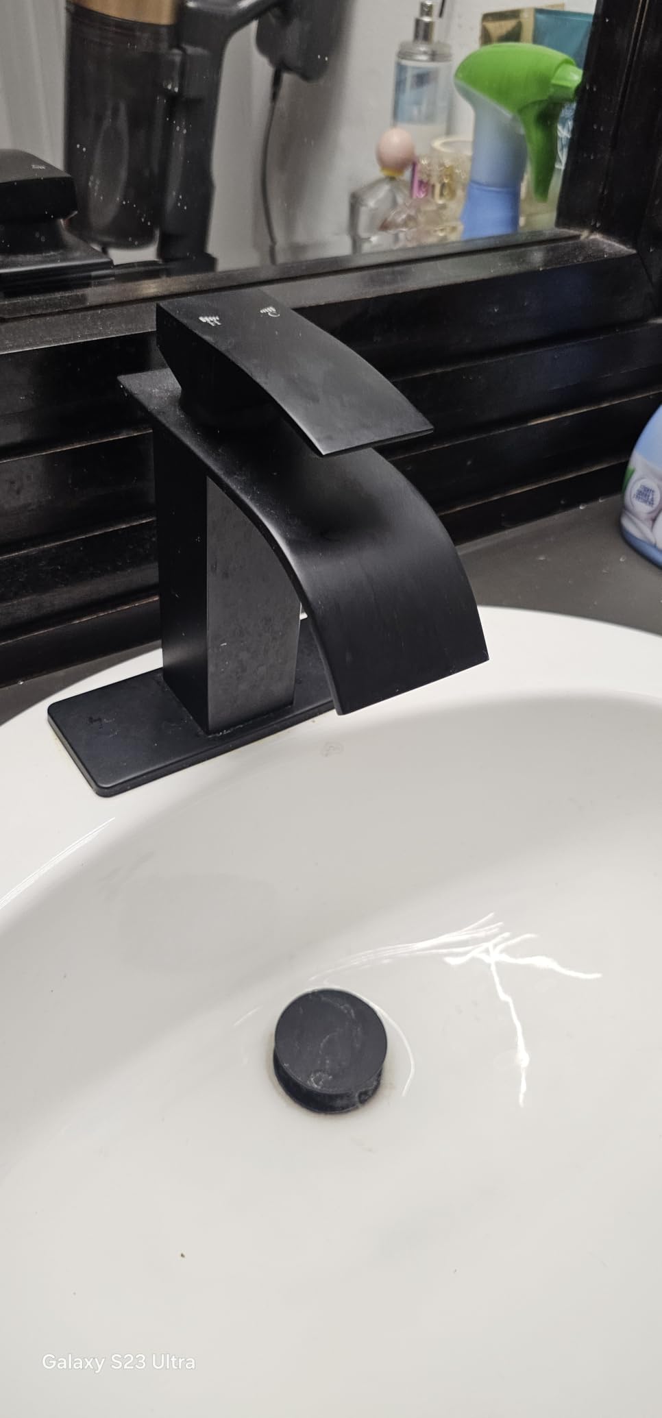 Black Tall Waterfall Bathroom Faucet for Vessel Sink with Drain customer photo 1