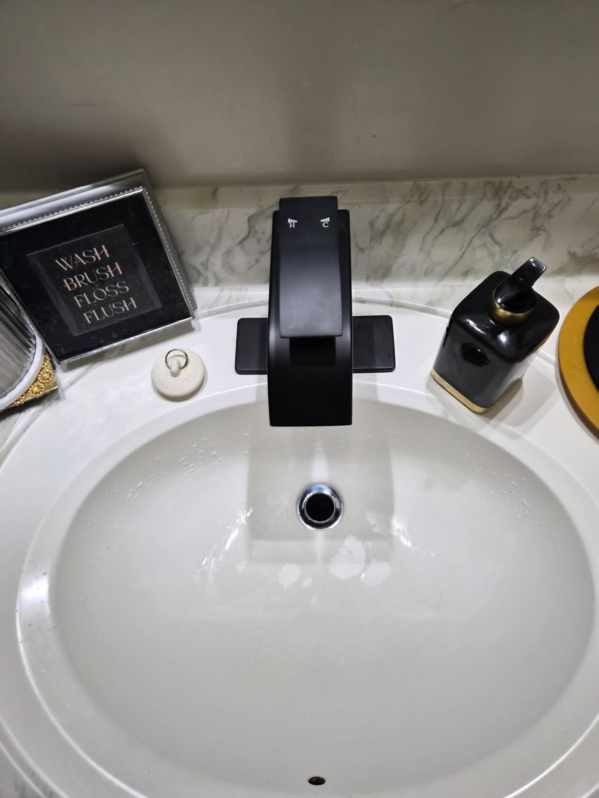 Black Tall Waterfall Bathroom Faucet for Vessel Sink with Drain customer photo 2