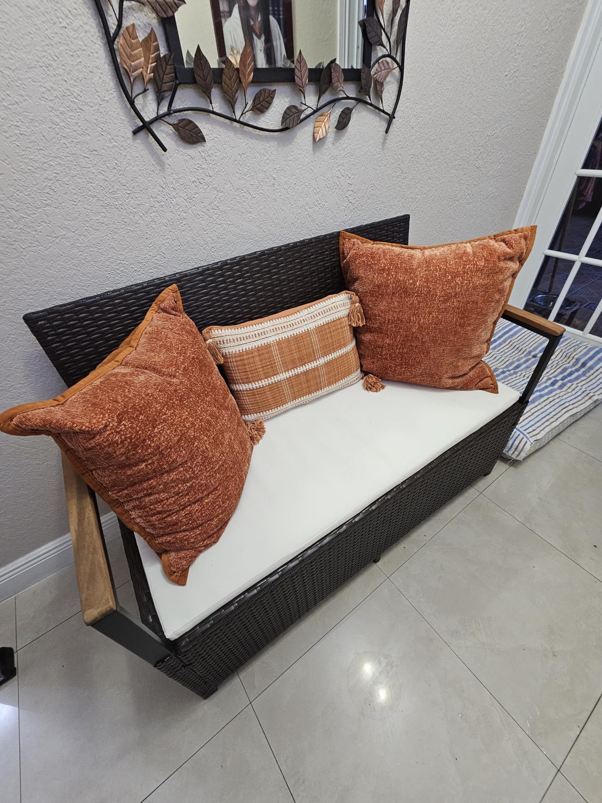 RELAX4LIFE Wicker Rattan Outdoor Storage Loveseat Bench Mix Brown Off White customer photo 2