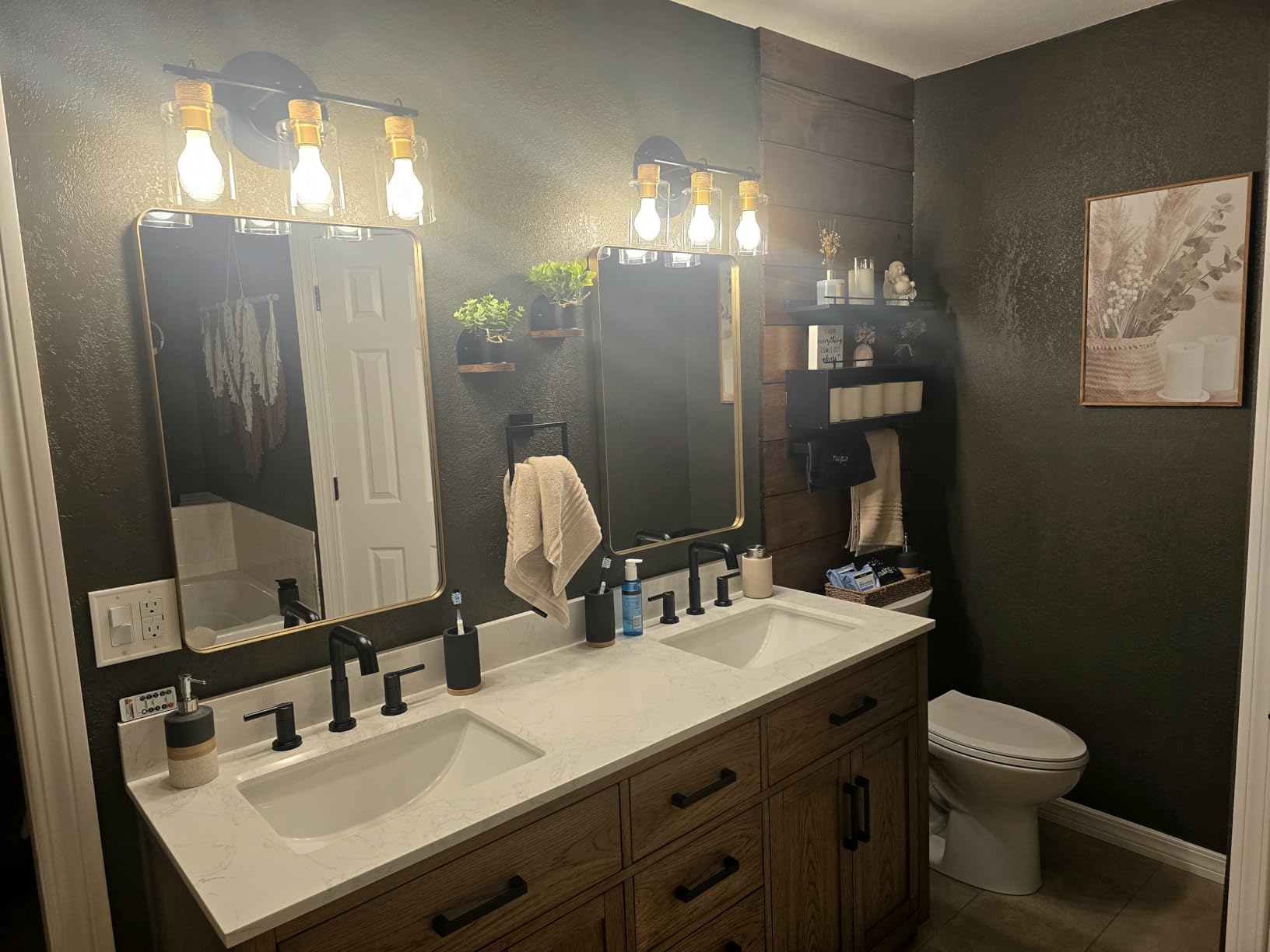 72-inch Dark Walnut Bathroom Vanity with 2 Sinks, Solid Wood, 0.79-inch Stone Countertop and Backsplash, 6 Drawers, 4 Soft Closing Doors customer photo 1