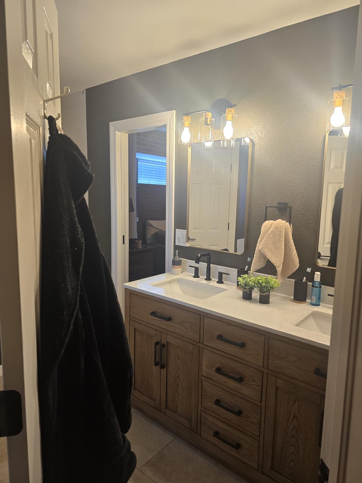 72-inch Dark Walnut Bathroom Vanity with 2 Sinks, Solid Wood, 0.79-inch Stone Countertop and Backsplash, 6 Drawers, 4 Soft Closing Doors customer photo 2