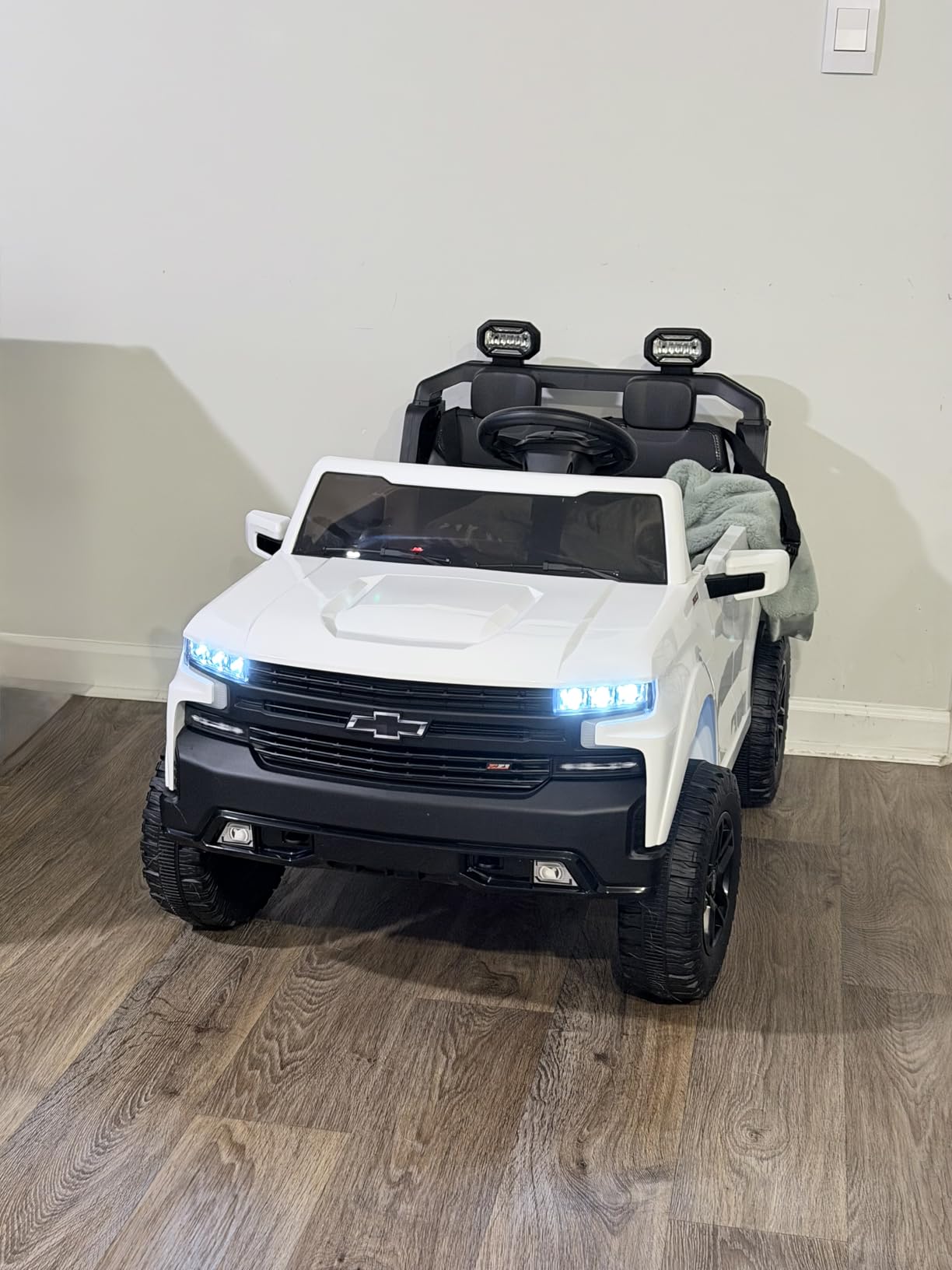 First Ride On 24V 2 Seater Ride on Toys Licensed Chevrolet Silverado, Electric Vehicle with Remote Control and Seat Belts, Electric Ride on Truck with Trunk, Bluetooth and LED Lights (Black) customer photo 1